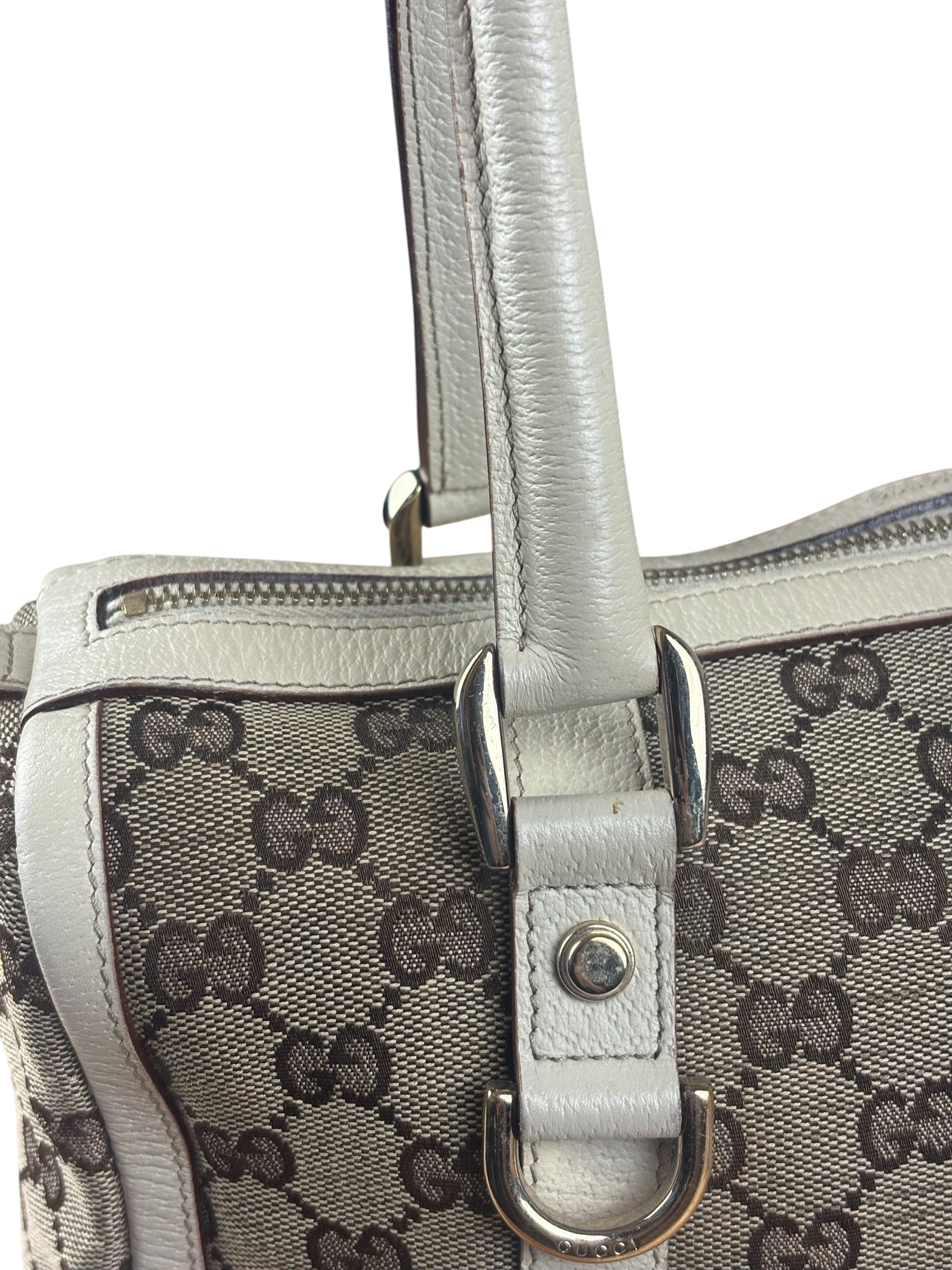 Gucci Bicolor Leather Trim Canvas GG Monogram Shoulder Bag