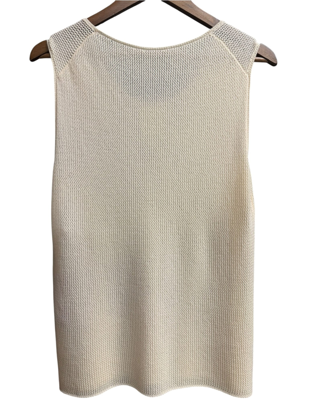 Chanel Cream Open-Knit Cashmere Blue Square Sequin Tank Top