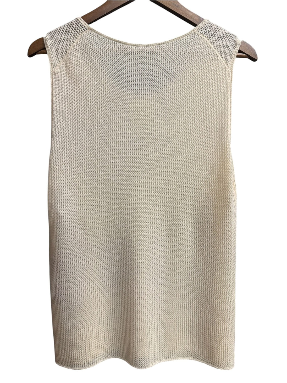 Chanel Cream Open-Knit Cashmere Blue Square Sequin Tank Top