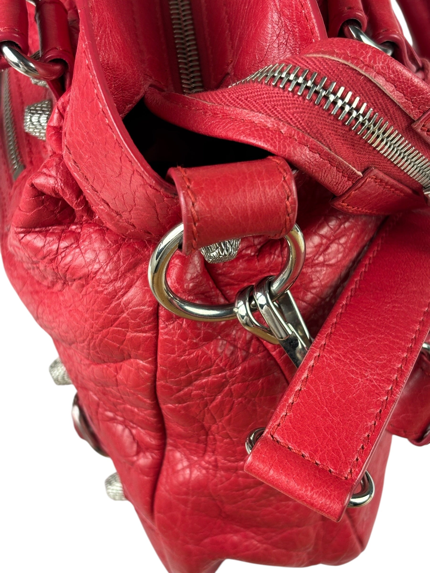 Balenciaga Red Leather Motocross City Two-Way Bag