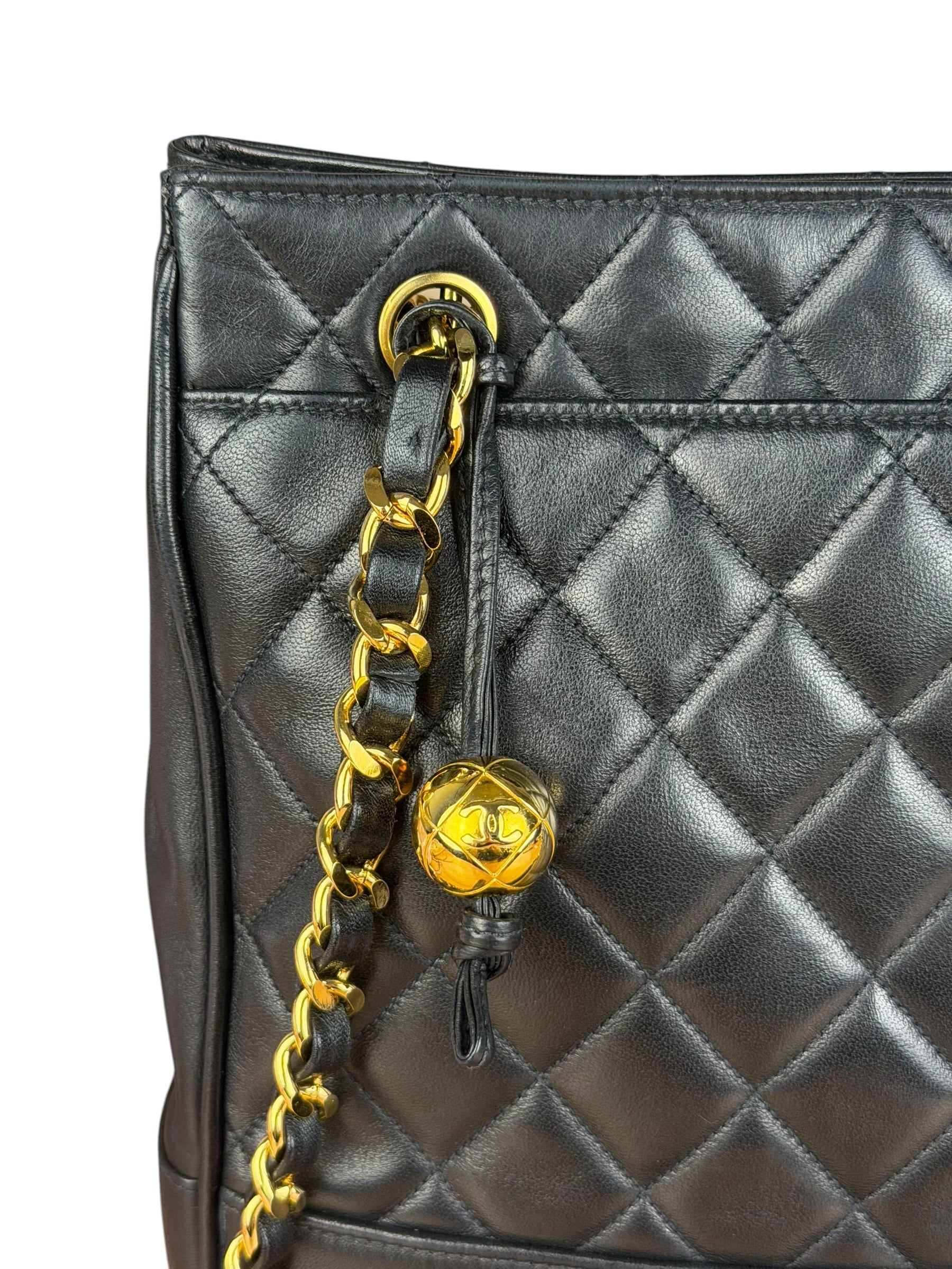Chanel Black Lambskin Shopper Tote 90s