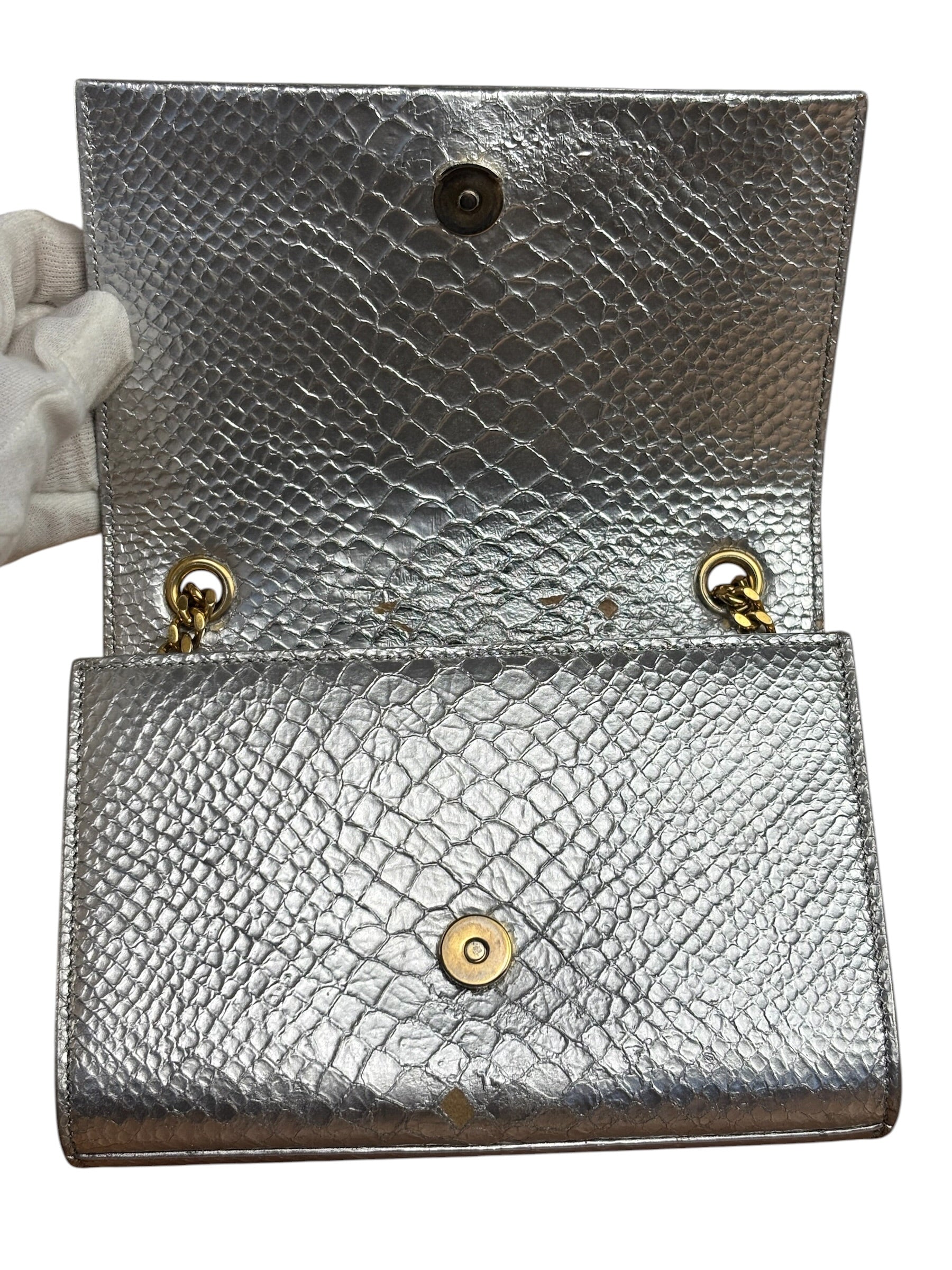 Yves Saint Laurent Metallic Silver Leather Kate Small Tassel Shoulder Bag