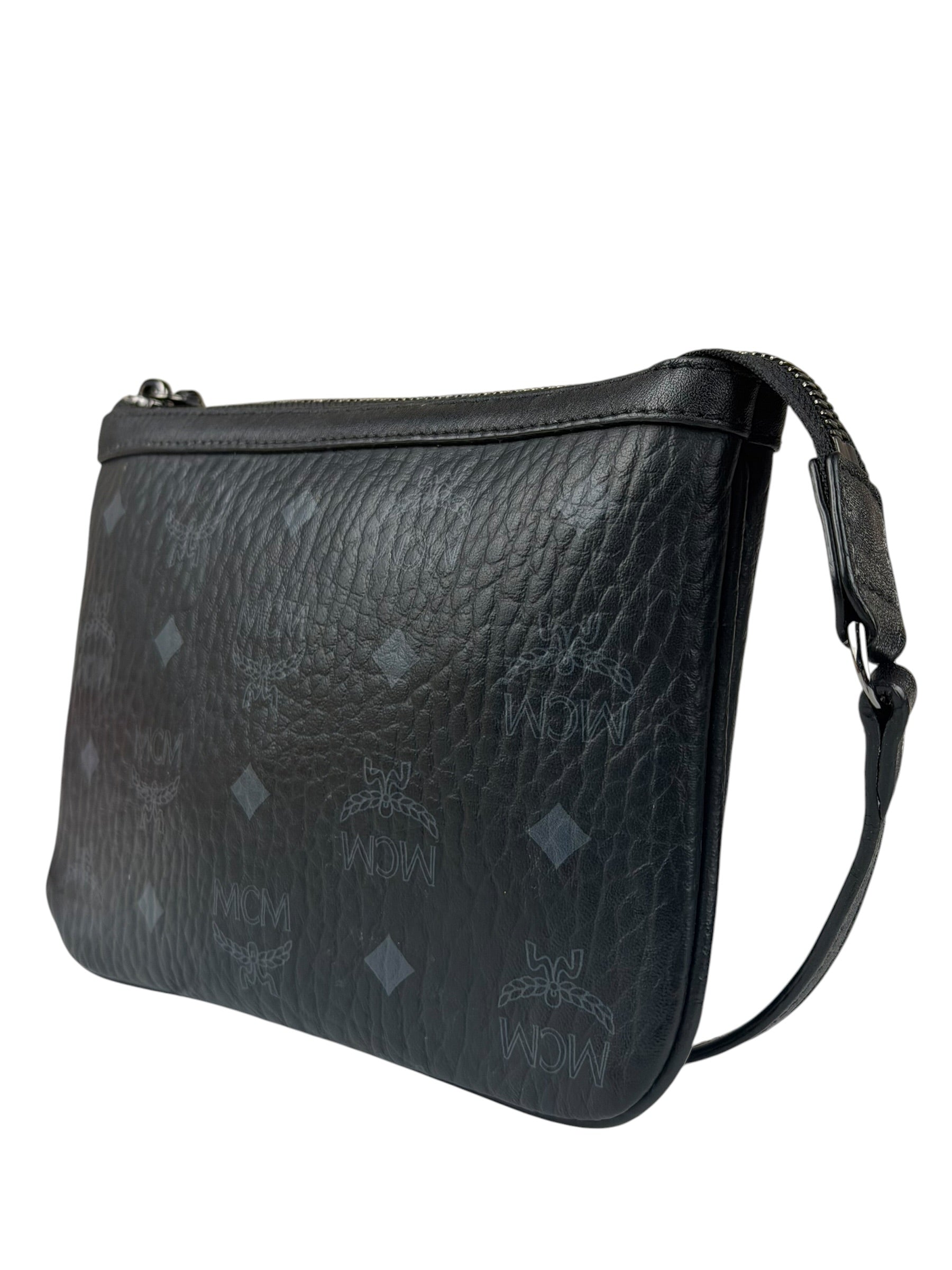 MCM Black Leather Visetos Monogram Pochette