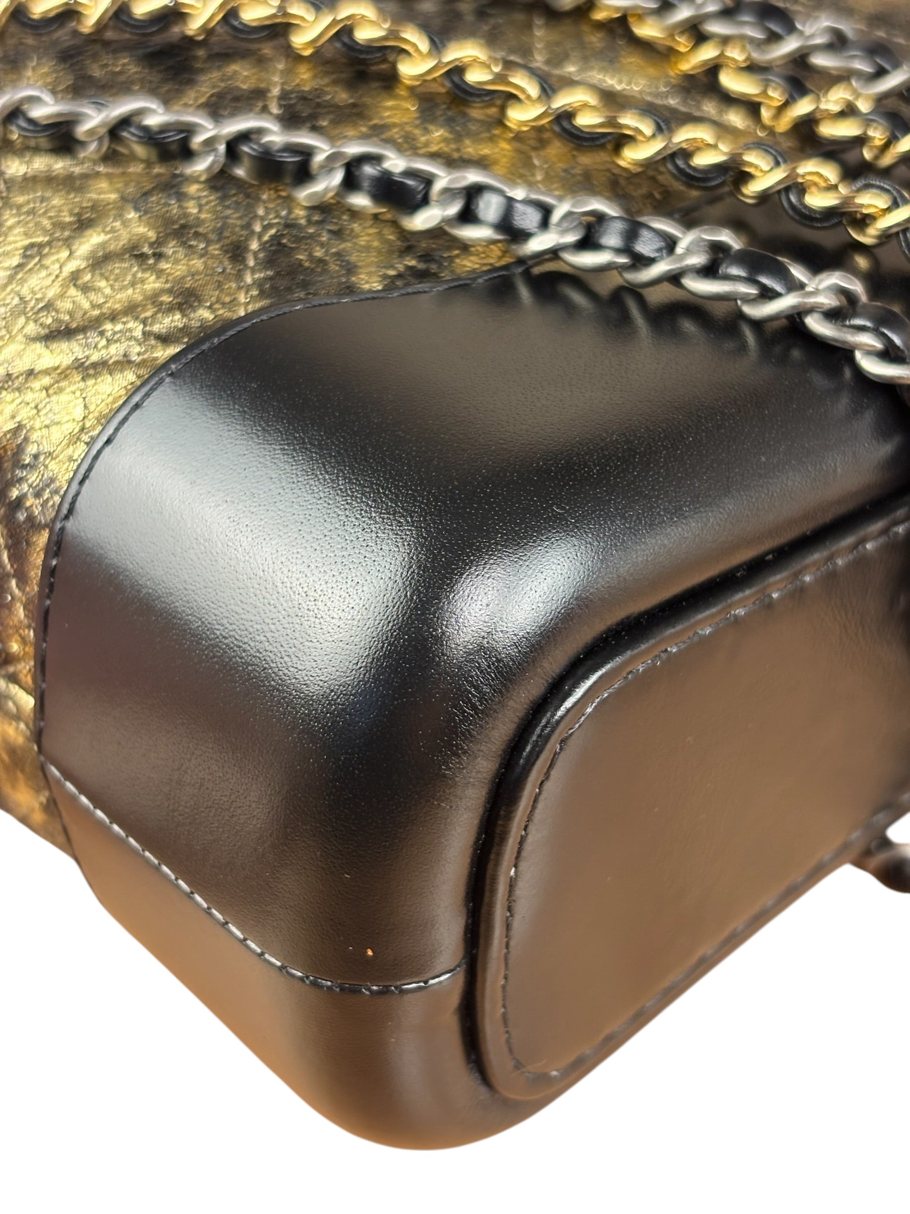 Chanel Metallic Gold/Black Leather Small Gabrielle Hobo Bag 1992