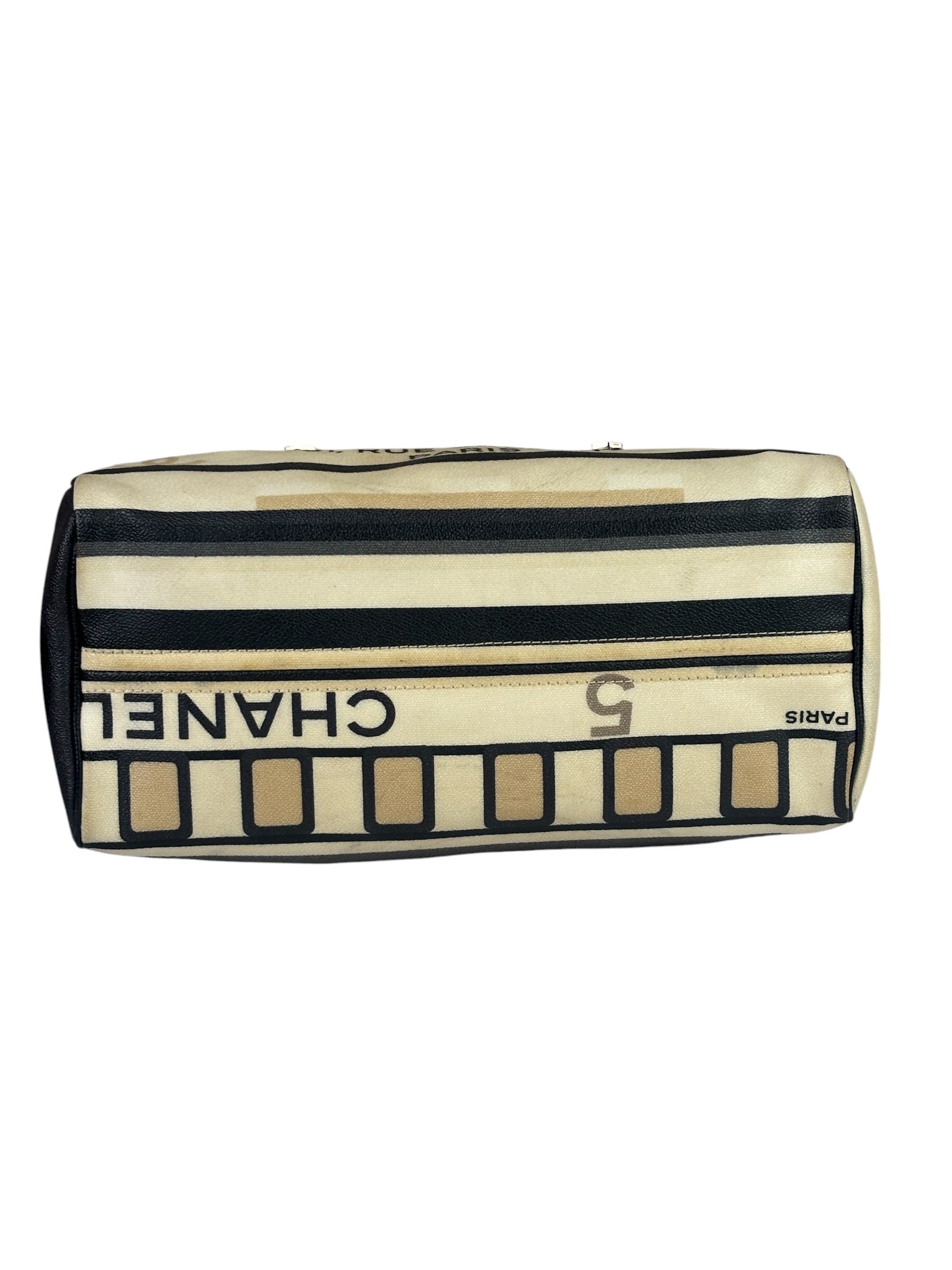 Chanel Cream Leather Coated Canvas Le Train Boston Bag 2006