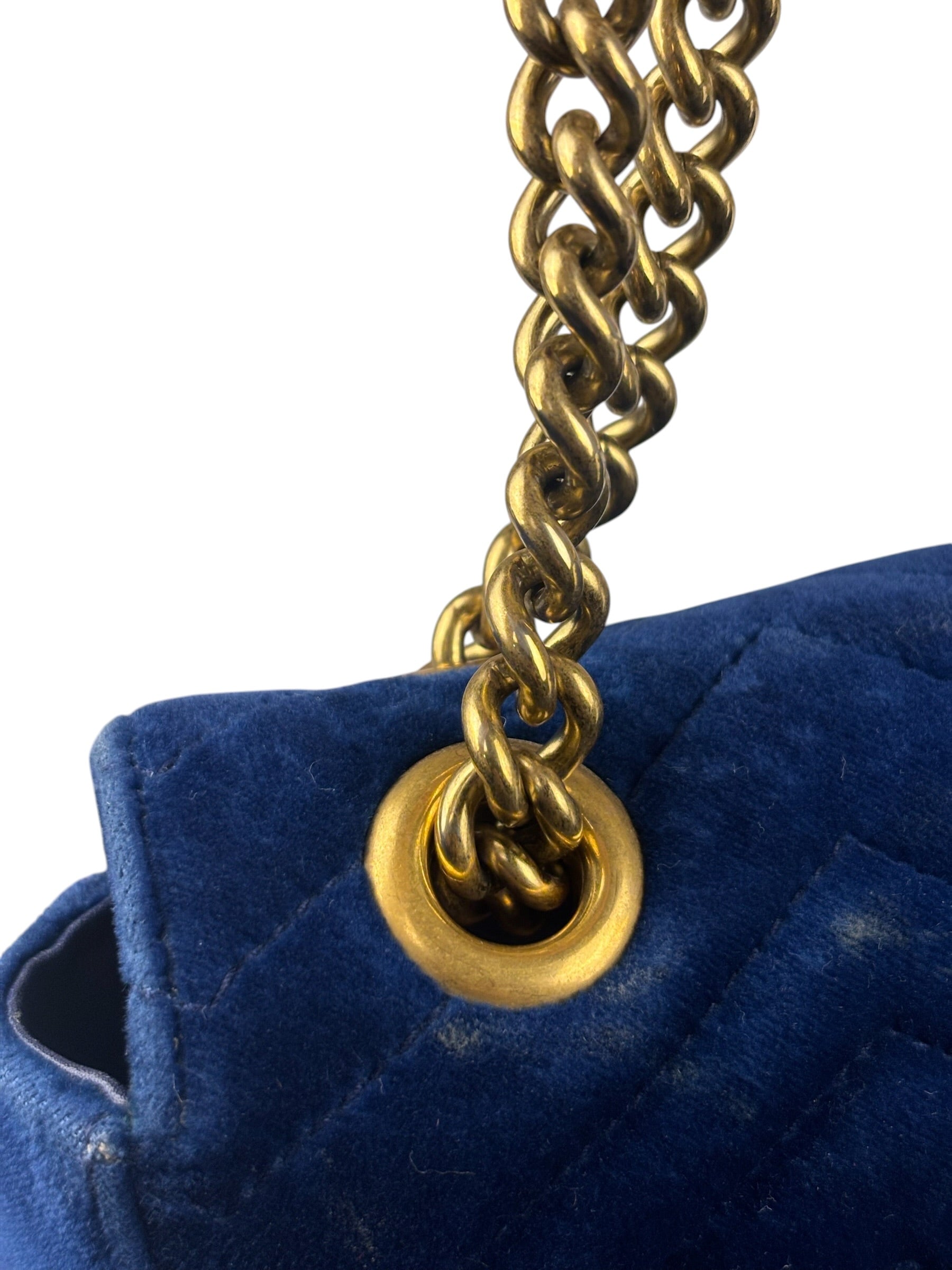 Gucci GG Blue Velvet Marmont Chain Shoulder Bag