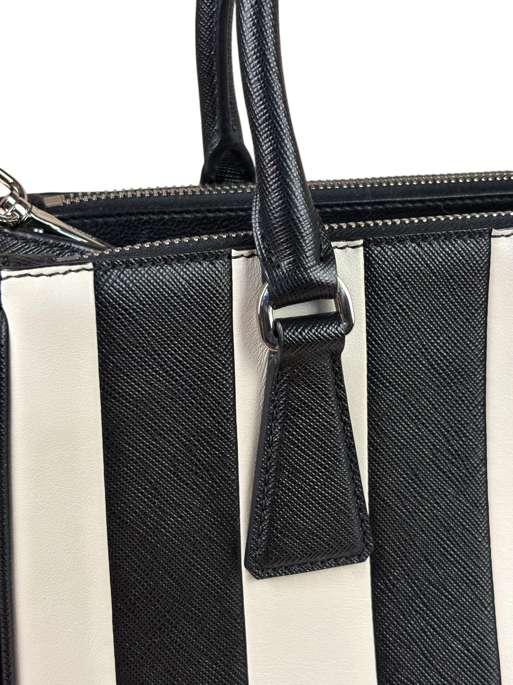 Prada Black/White Saffiano Leather Striped Two-Way Bag