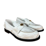 Miu Miu White Distressed Leather Penny Loafers