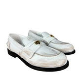 Miu Miu White Distressed Leather Penny Loafers