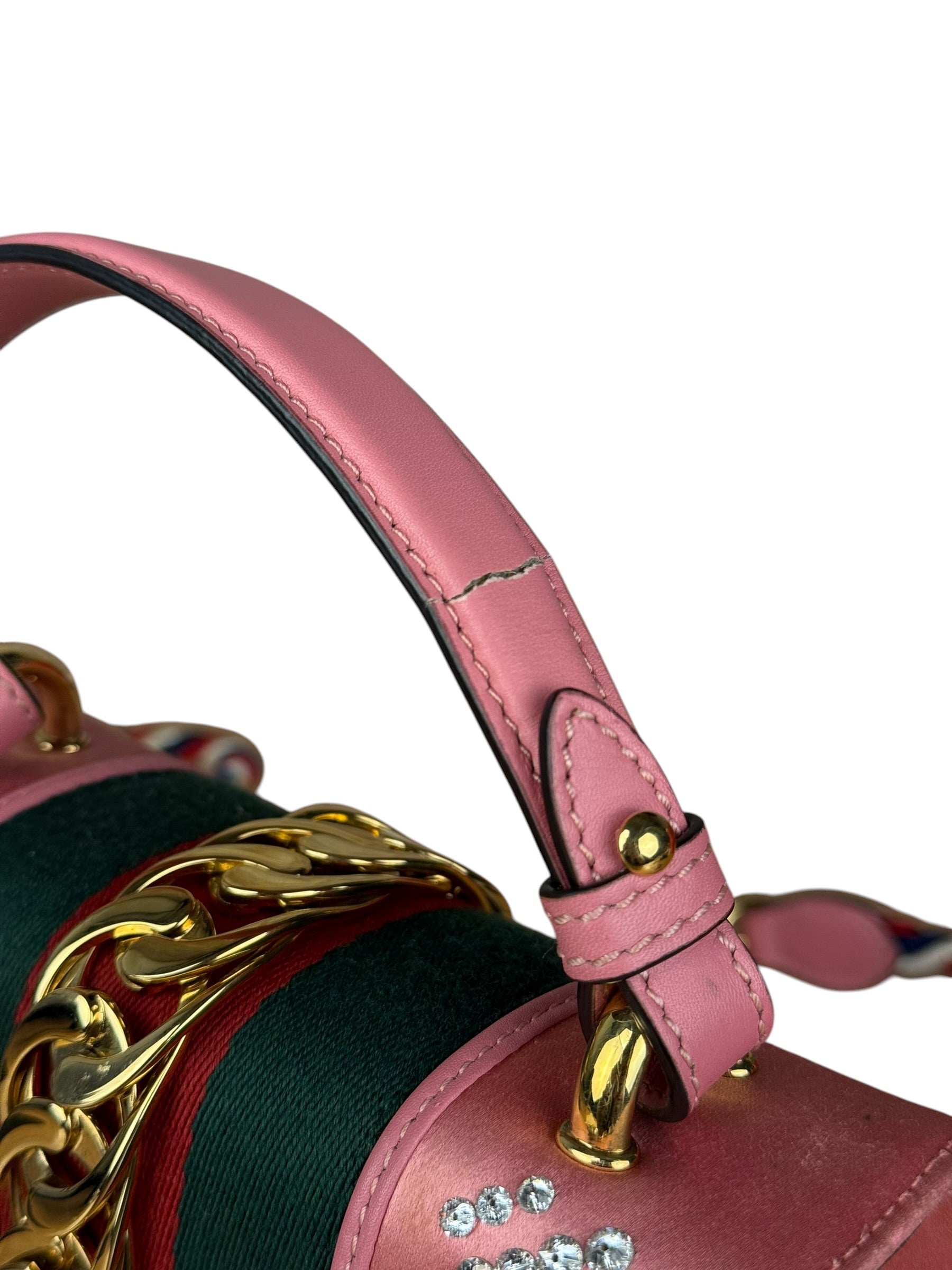 Gucci Sylvie Pink Mini Satin Embellished 2Way Handbag