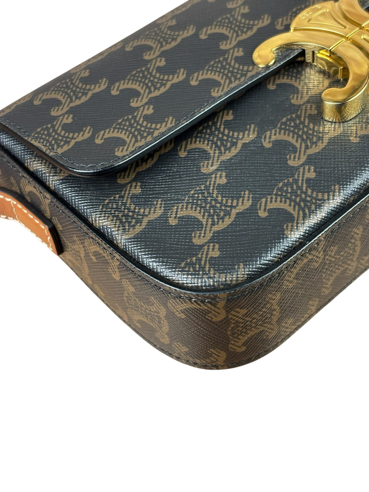 Celine Black/Brown Leather Triomphe Claude Flap Bag