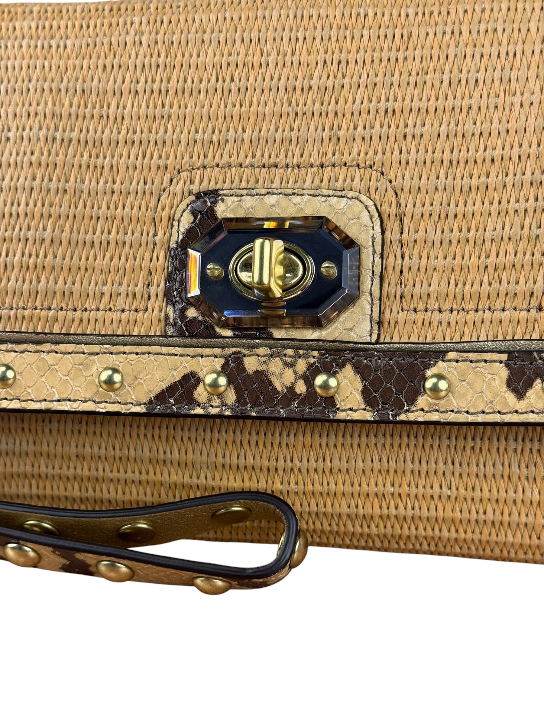 Coach Python-Trimmed Straw Natalie Wristlet
