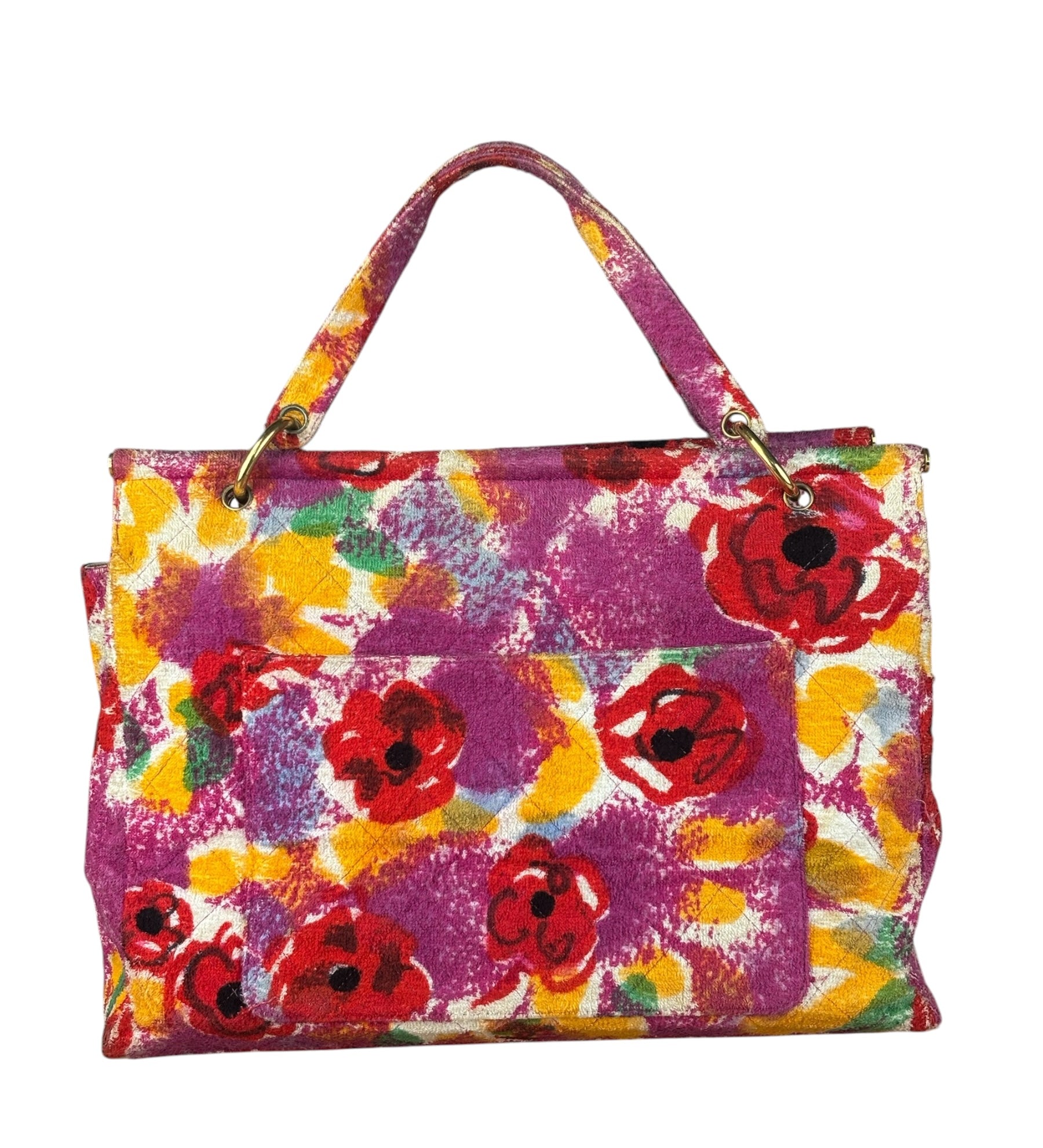 Chanel Vintage Graffiti Floral Terrycloth Beach Resort Tote Bag