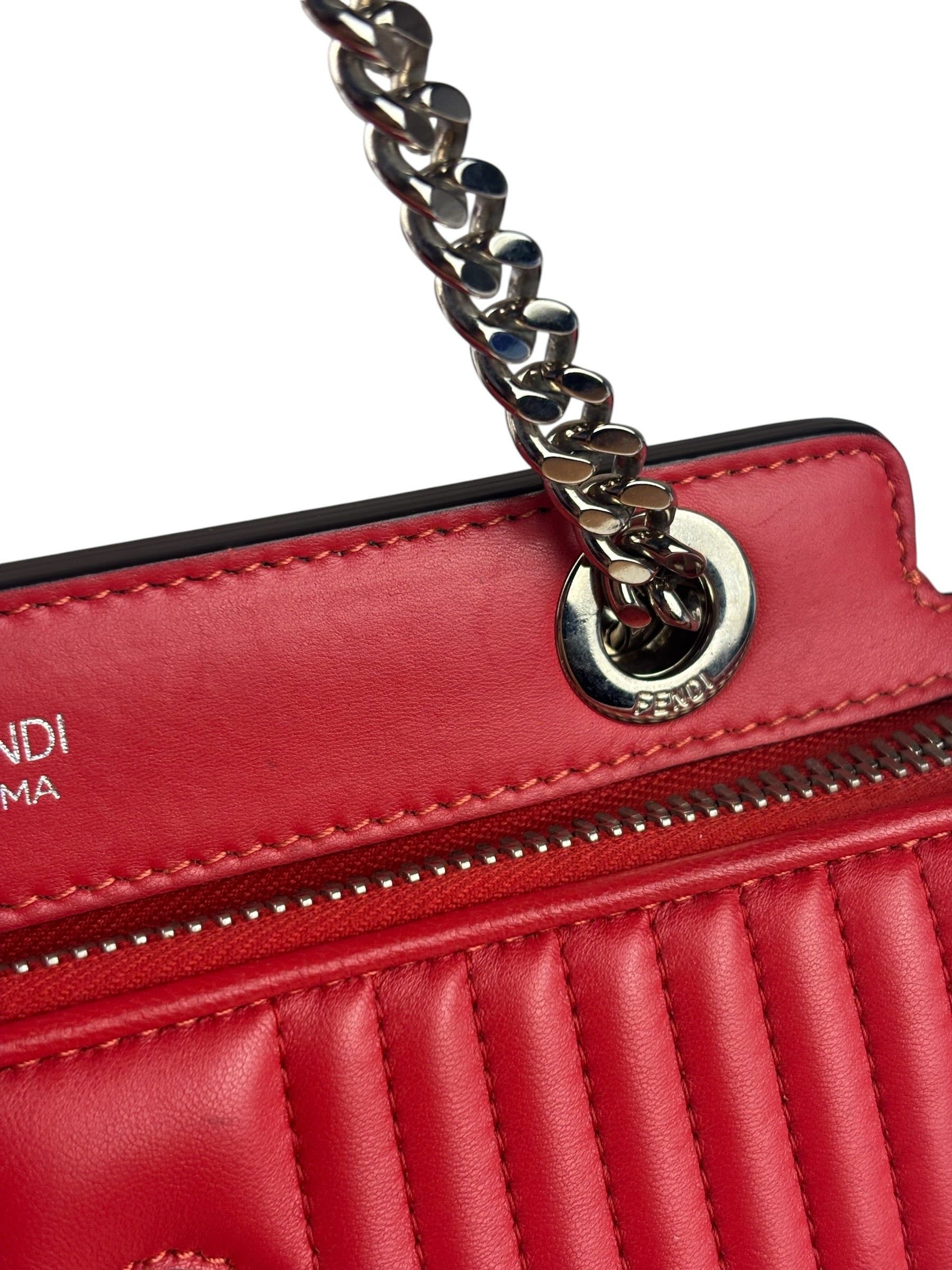 Fendi Vintage Red Calfskin Potcom Click Small Shoulder Bag