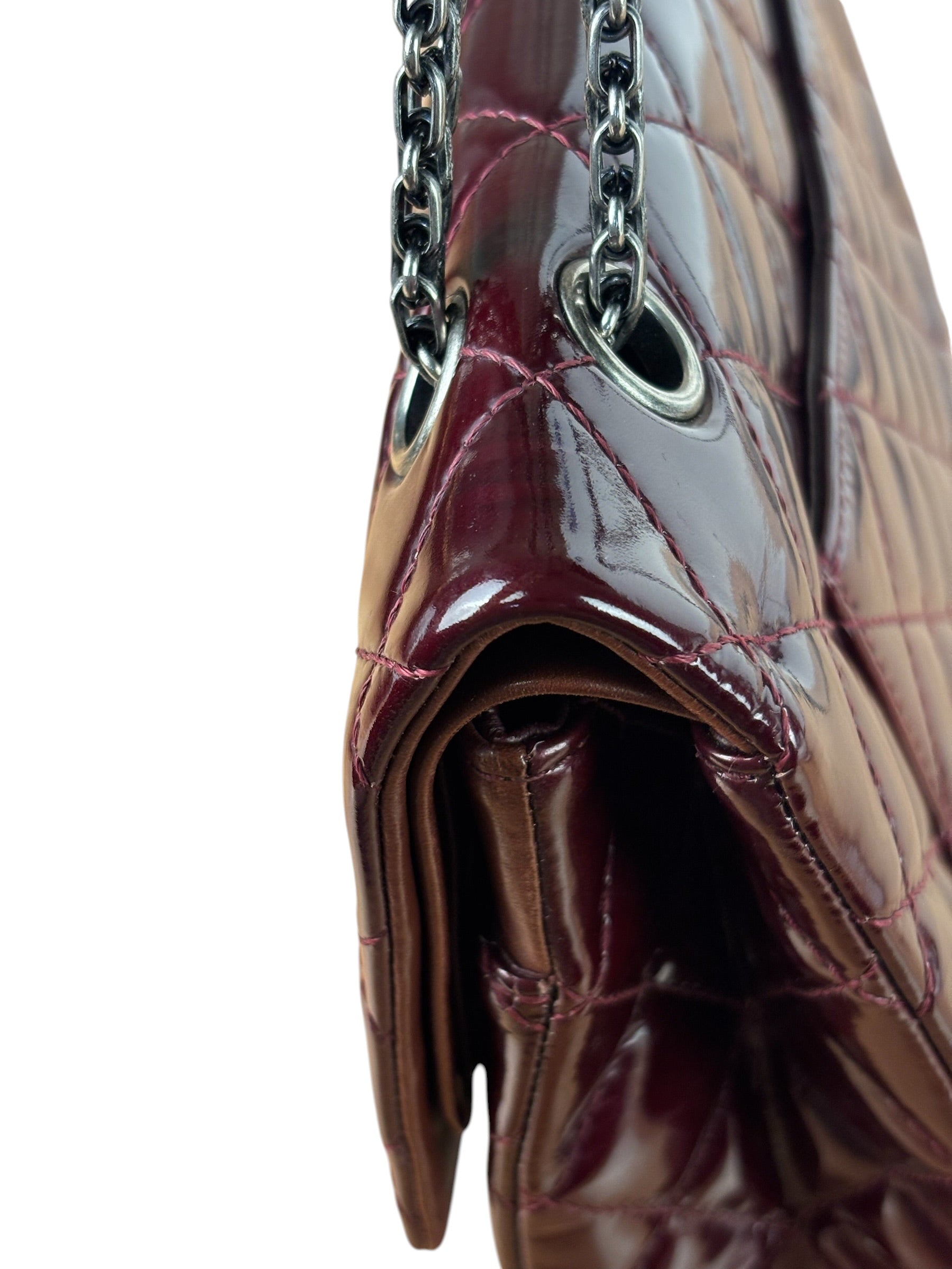 Chanel Burgundy Quilted Patent Leather 2.55 Reissue 227 Large Double Flap Bag 2011