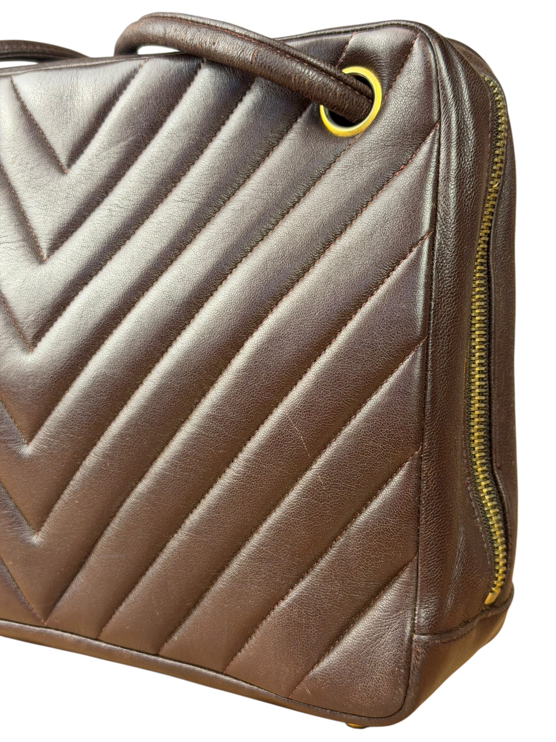 Chanel Burgundy Leather V Stitch Shoulder Bag 1990's