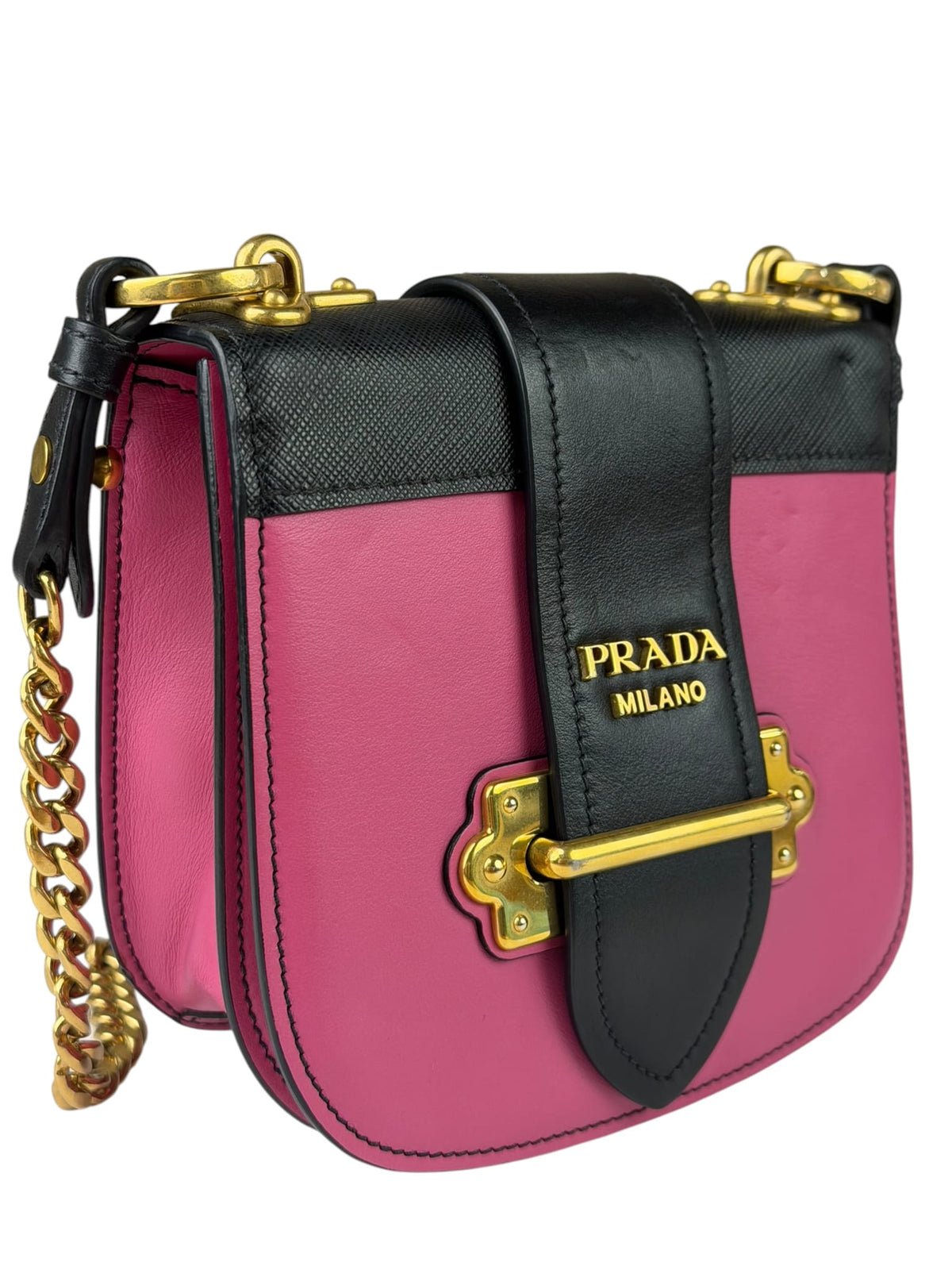 Prada Pink/Black Saffiano Leather Trim Small Cahier Crossbody Bag