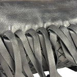 Bottega Veneta Black Leather Intercciato Woven Fringe Wristlet