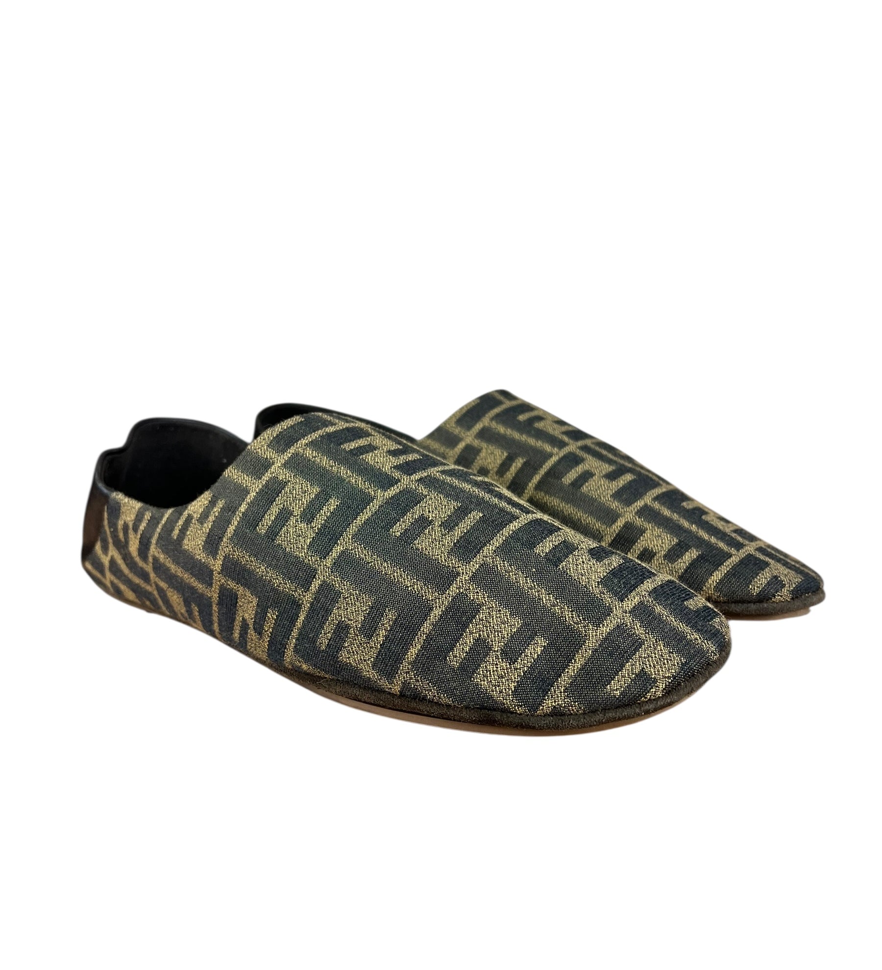 Fendi FF Zucca Canvas/Leather Slippers
