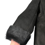 Vintage Black Fur Lined Suede Long Coat