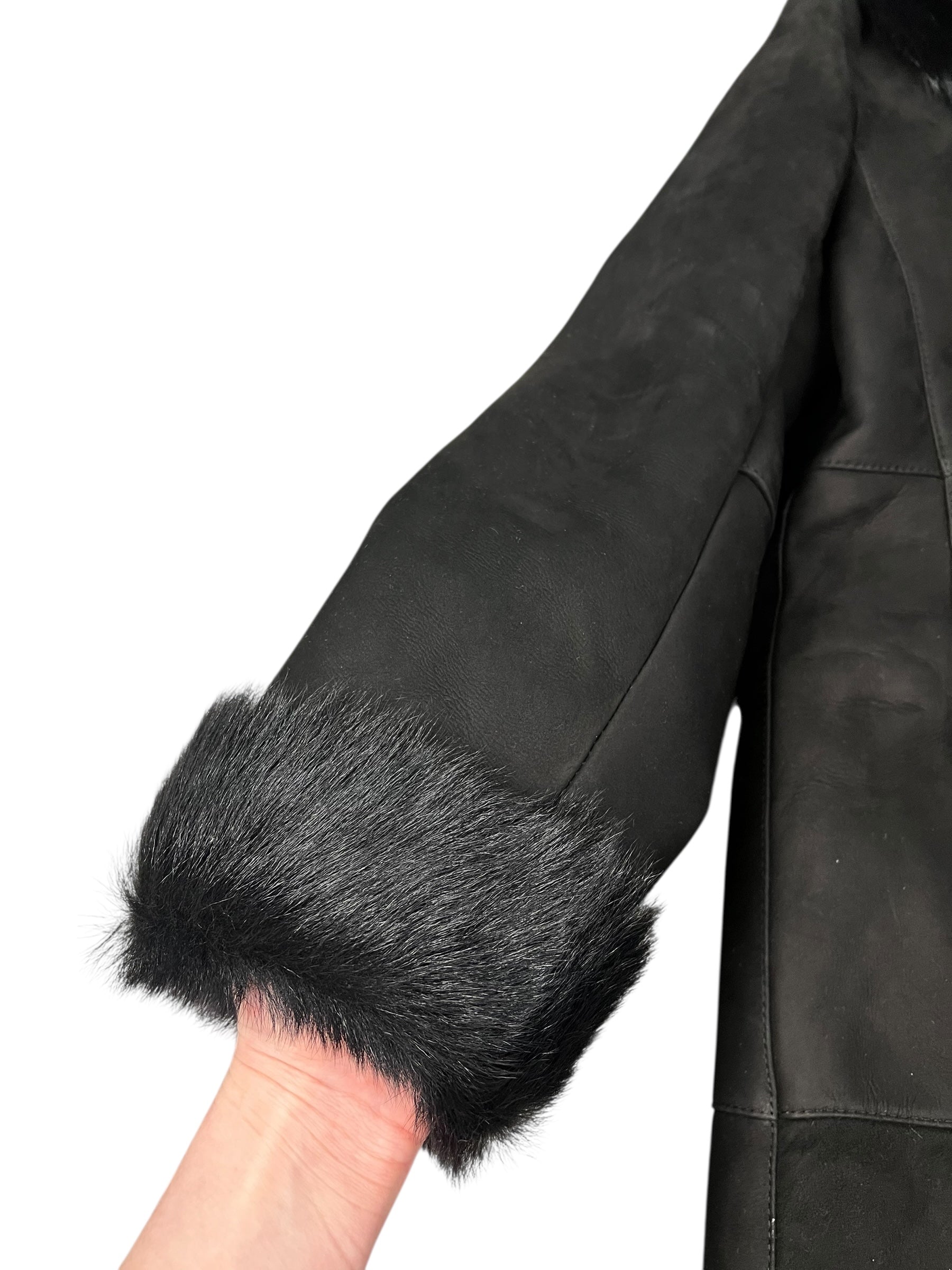 Vintage Black Fur Lined Suede Long Coat