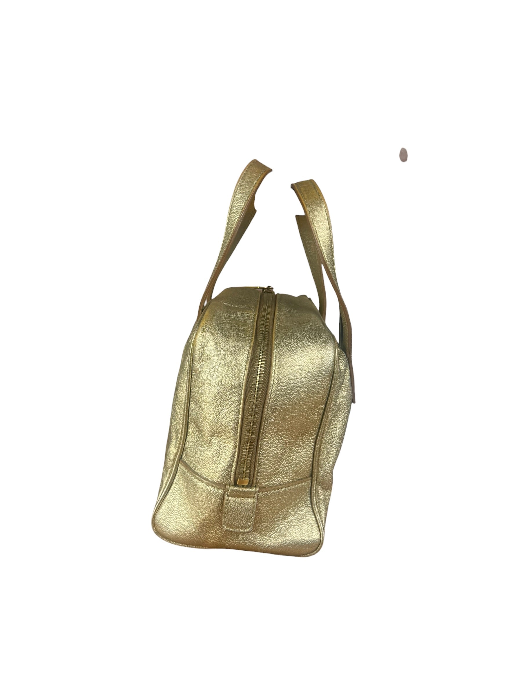 Yves Saint Laurent Gold Leather Embossed YSL Logo Handbag