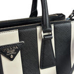Prada Black/White Saffiano Leather Striped Two-Way Bag