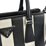 Prada Black/White Saffiano Leather Striped Two-Way Bag