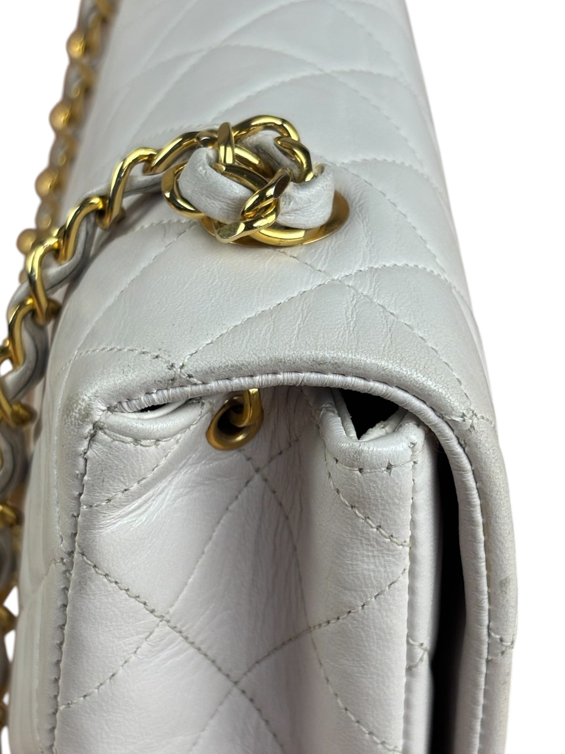 Chanel White Quilted Leather CC Flap Shoulder Bag 2013