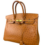 Hermes Birkin 35 Ostrich Leather Handbag Gold Hardware
