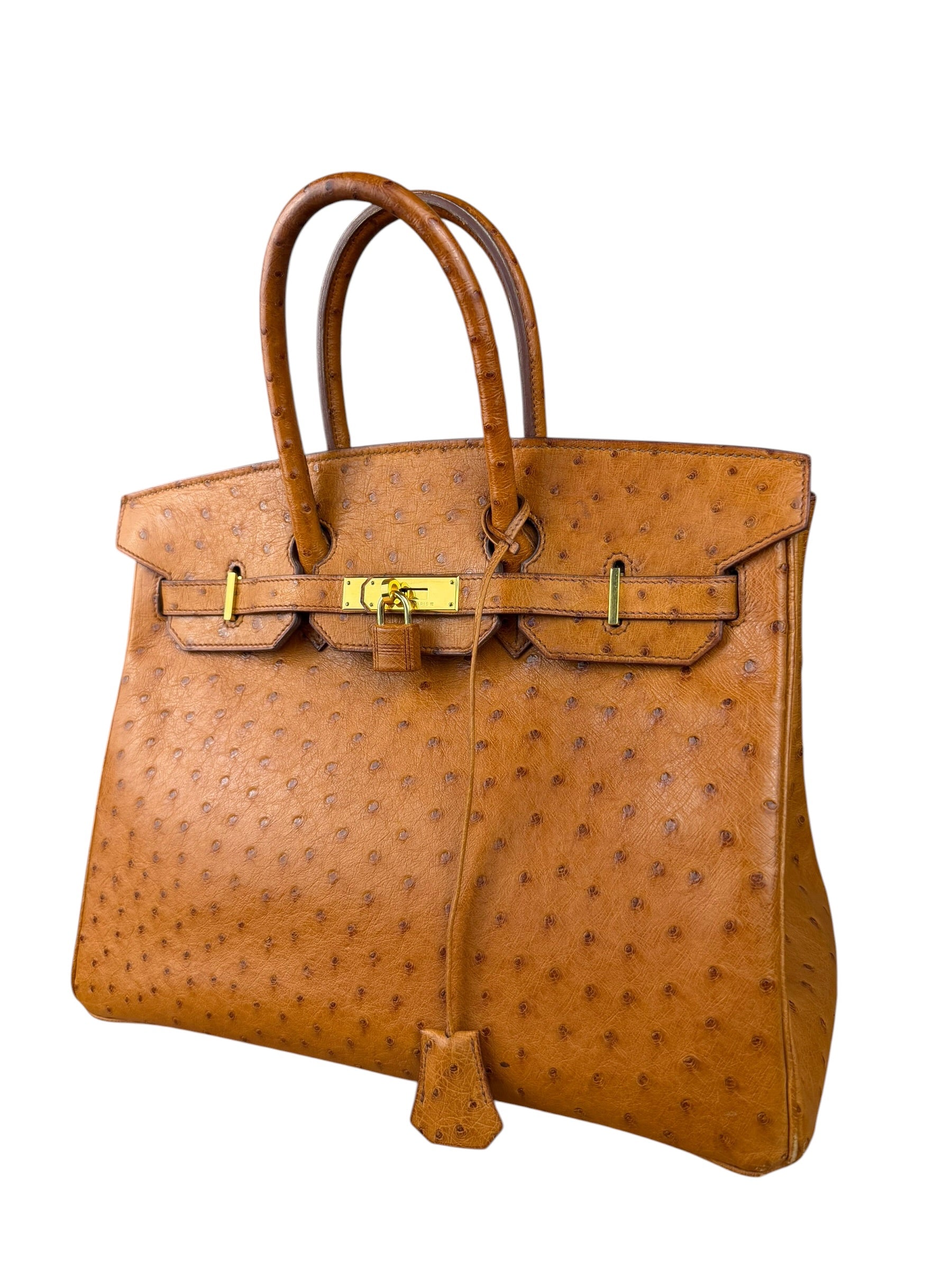 Hermes Birkin 35 Ostrich Leather Handbag Gold Hardware