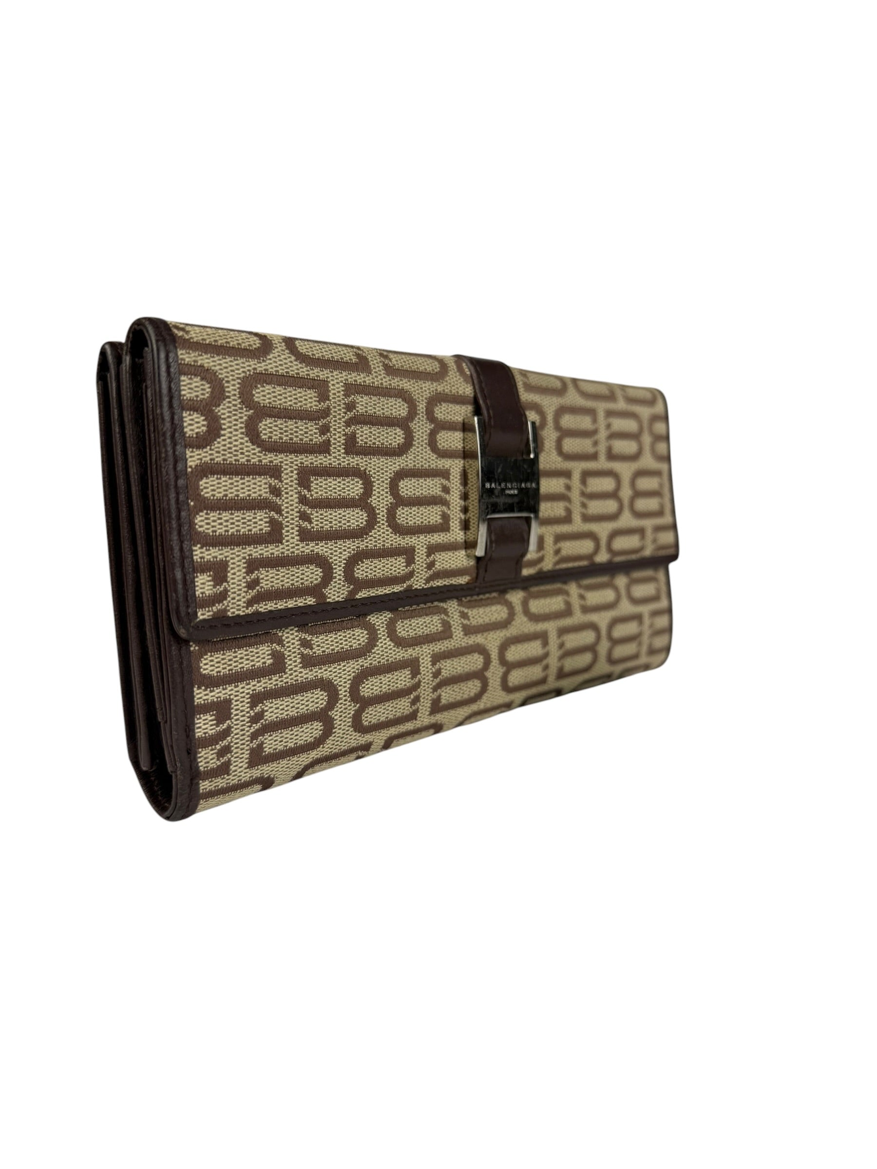 Balenciaga Vintage Brown Canvas Logo Long Wallet