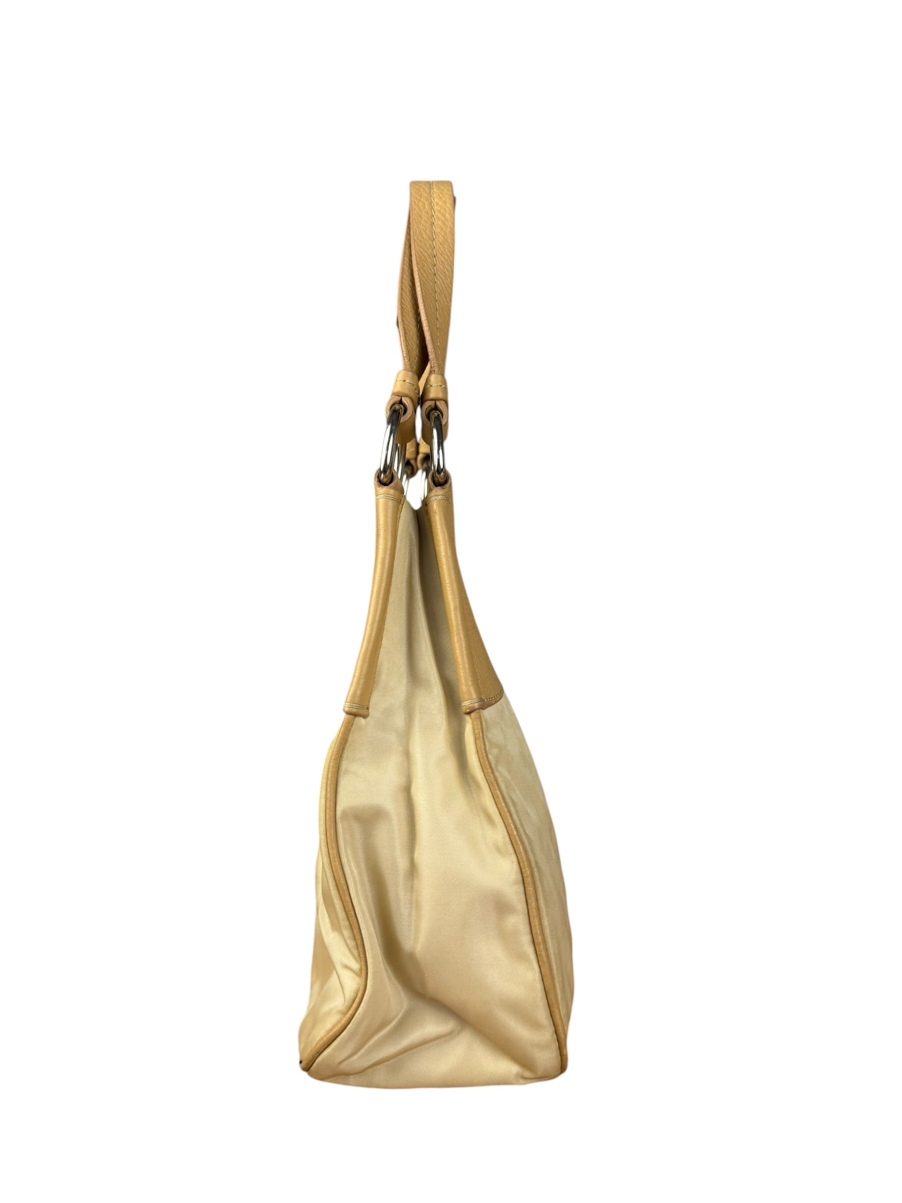Prada Vintage Beige Nylon/Leather Logo Handbag