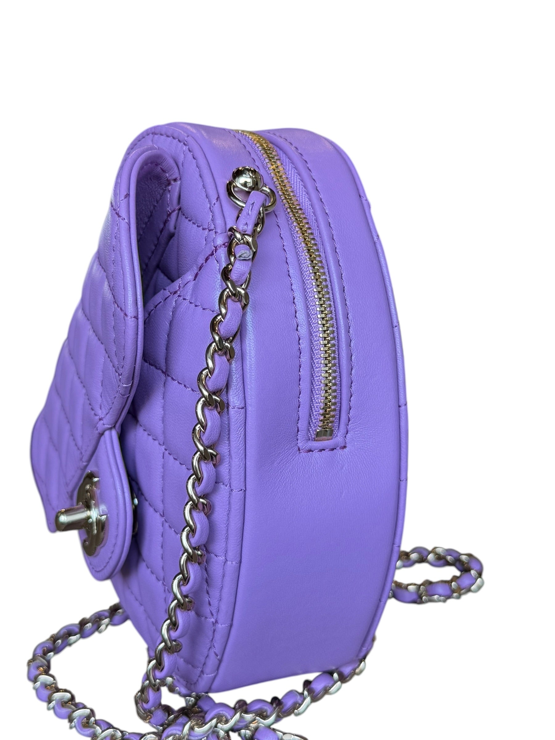 Chanel CC In Love Purple Quilted Leather Heart Bag 2022