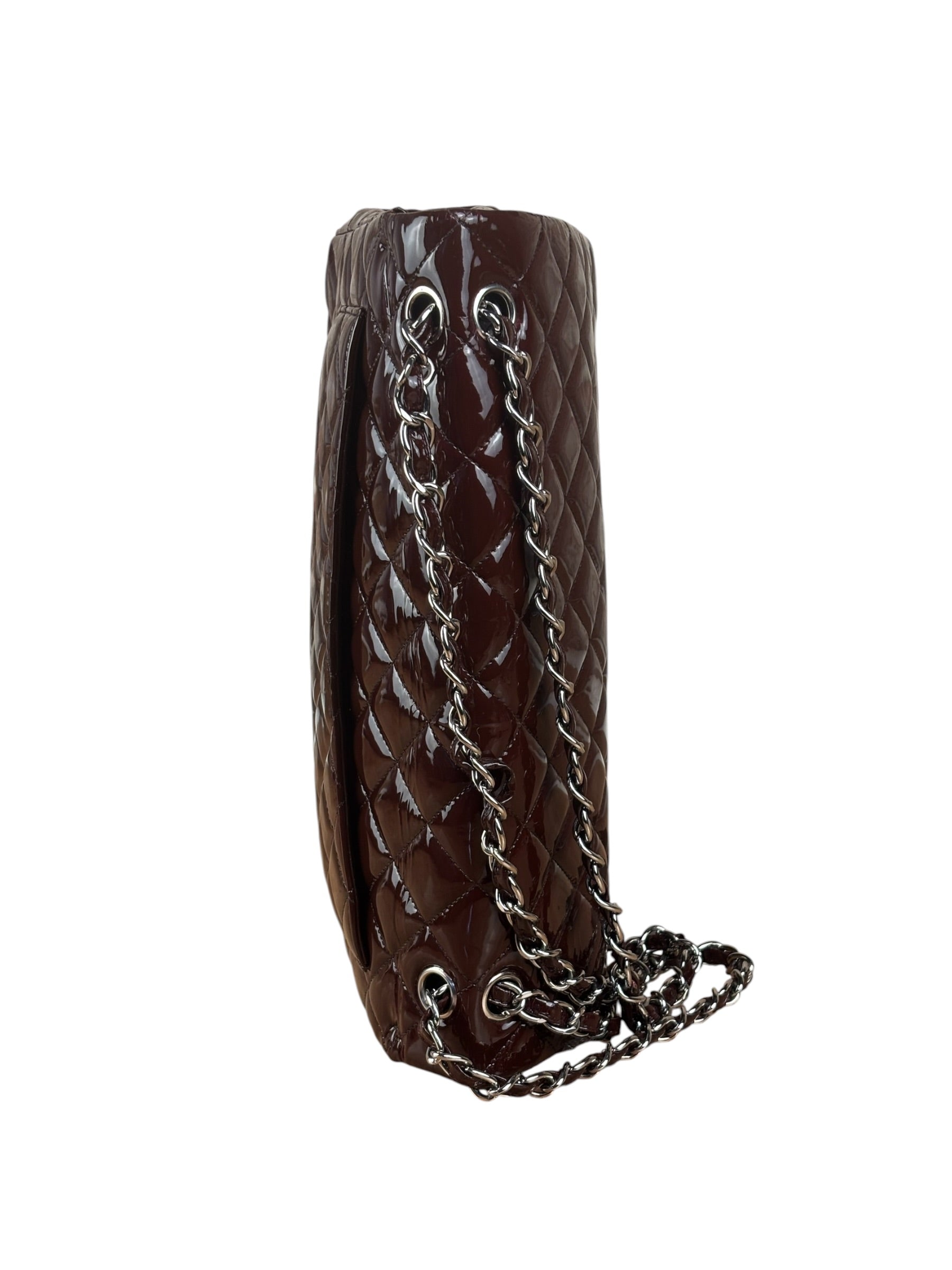 Chanel Burgundy Patent Leather Double Flap Maxi Jumbo Shoulder Bag