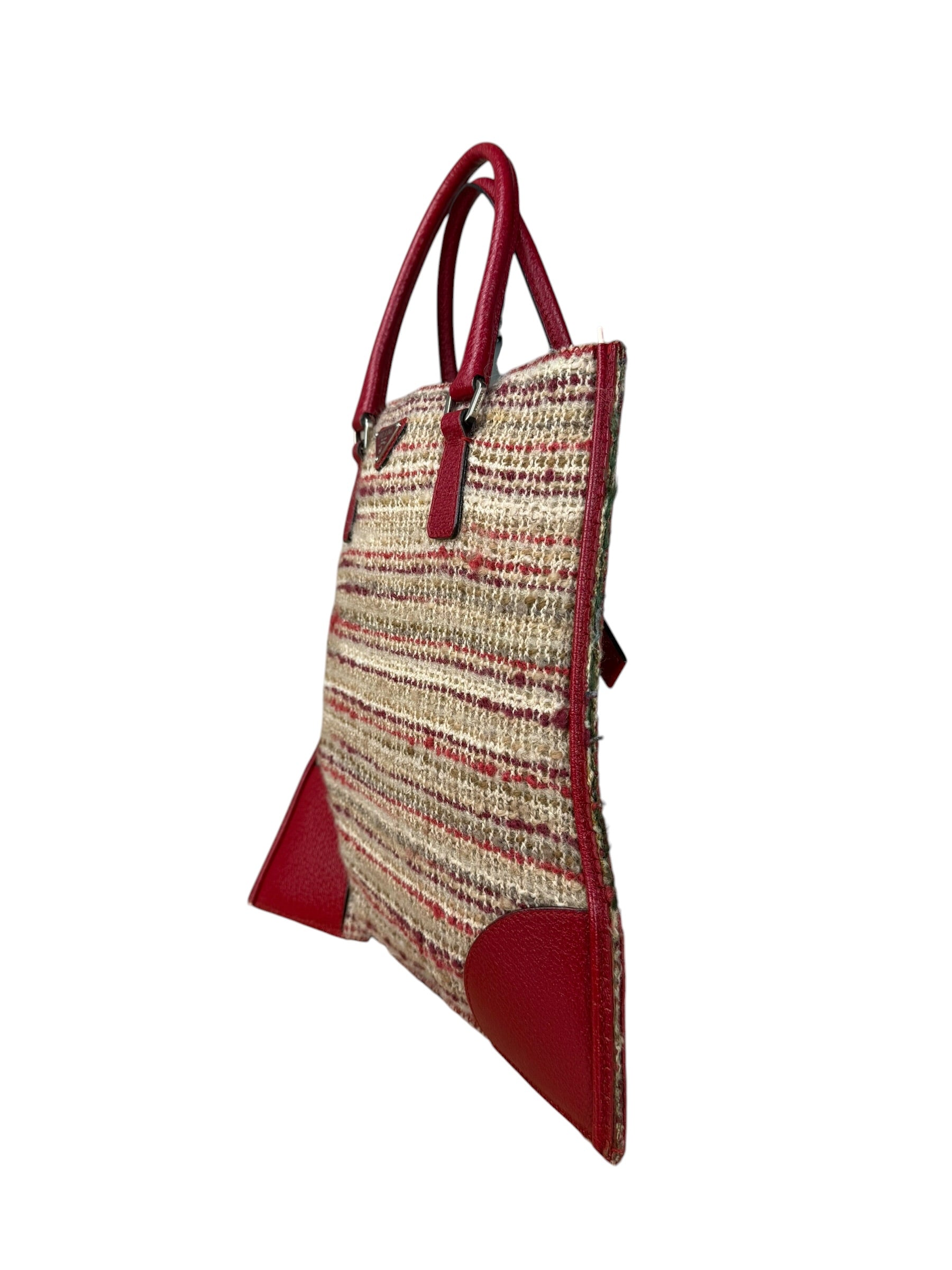 Prada Vintage Red Woven Tweed Zip Tote