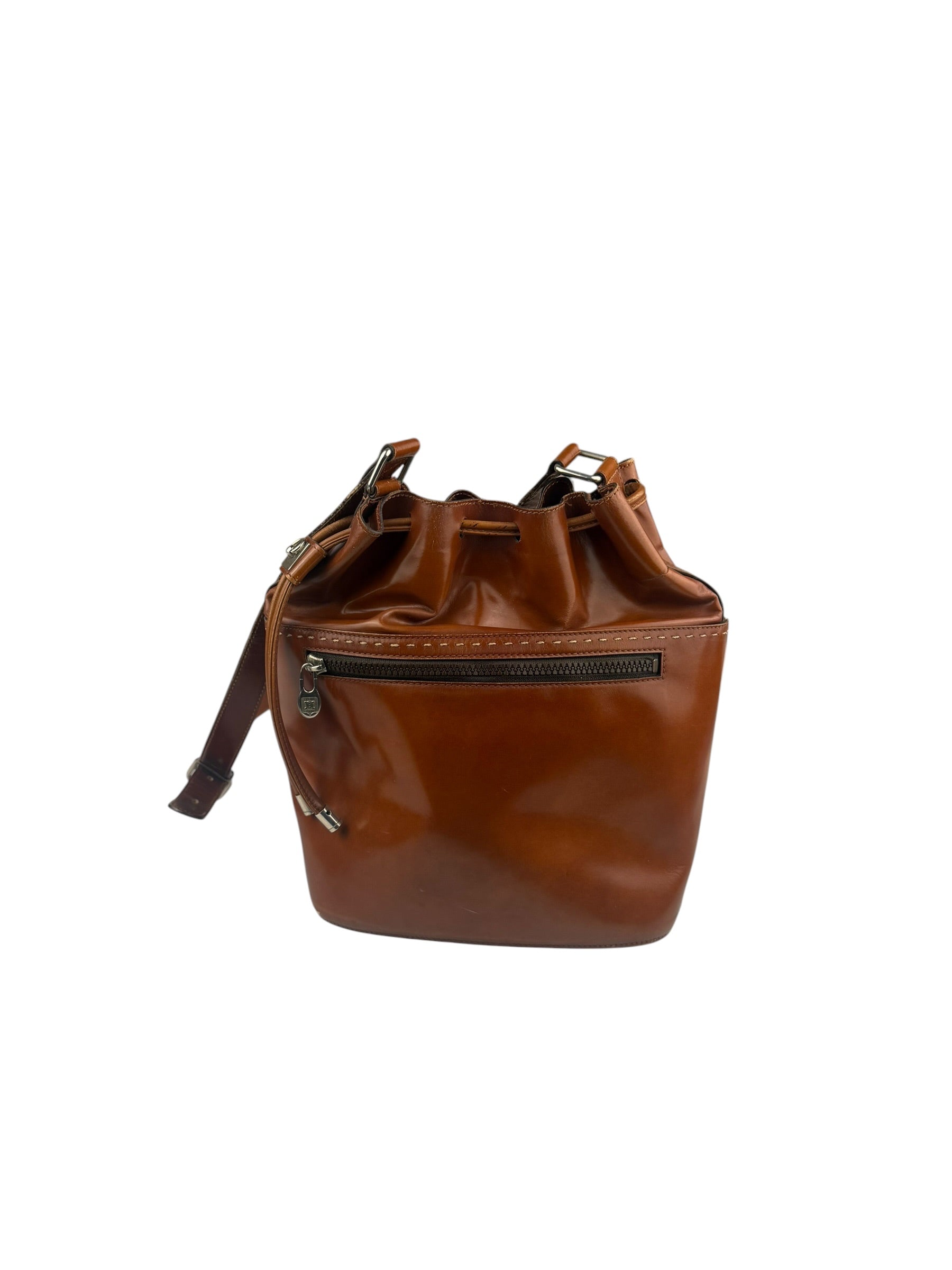 Celine Vintage Brown Leather Cinch Bucket Crossbody Bag
