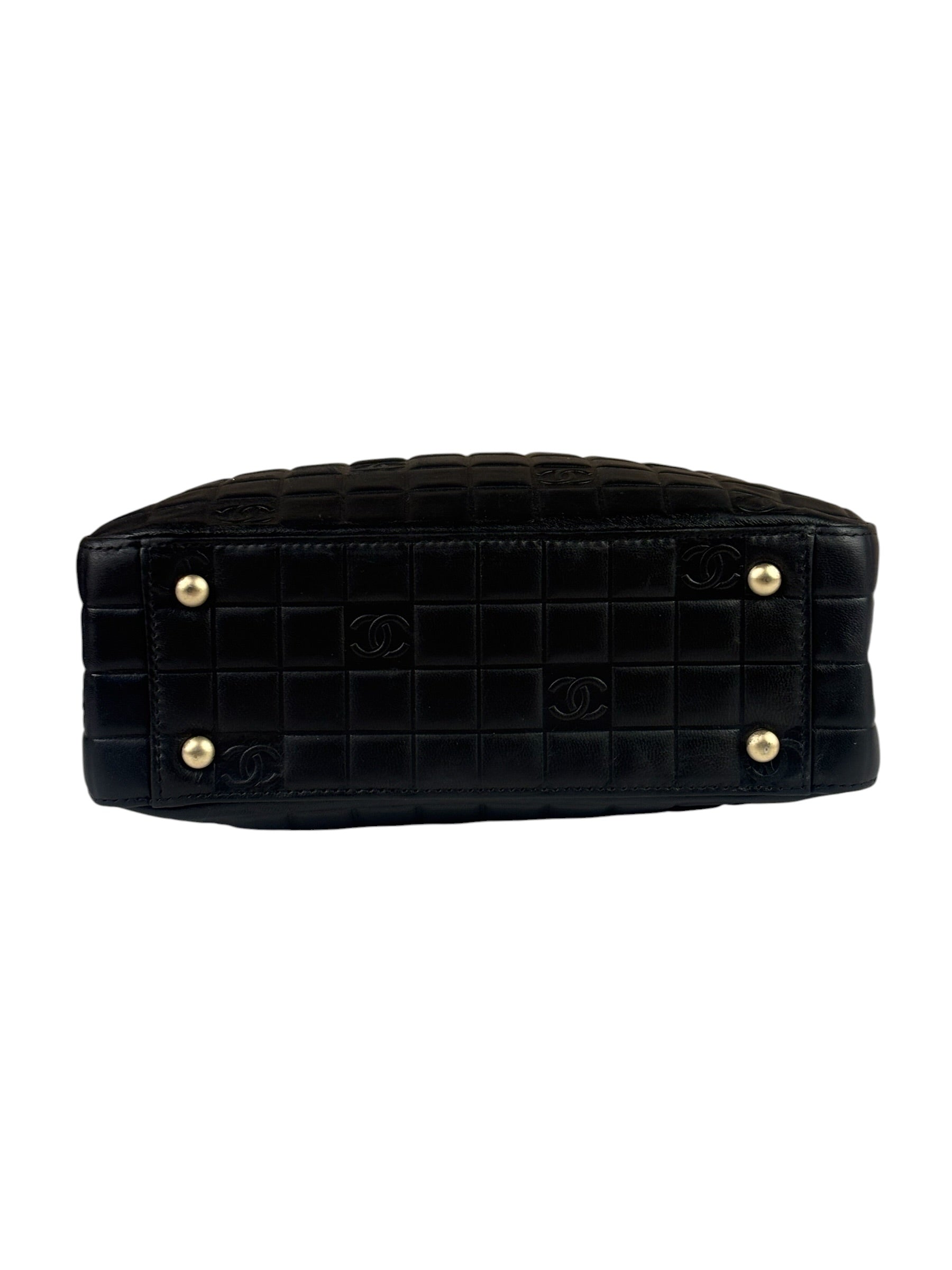 Chanel Vintage Black Leather Chocolate Bar Tote Bag 1992