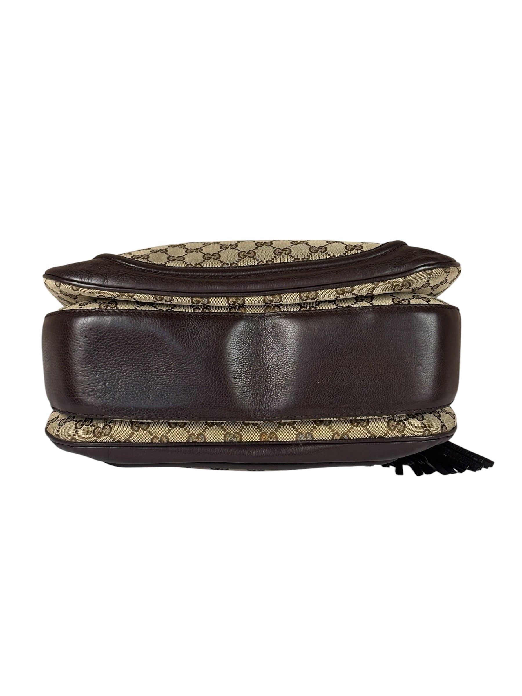 Gucci Brown Leather Trim GG Bamboo Handle Two-Way Bag