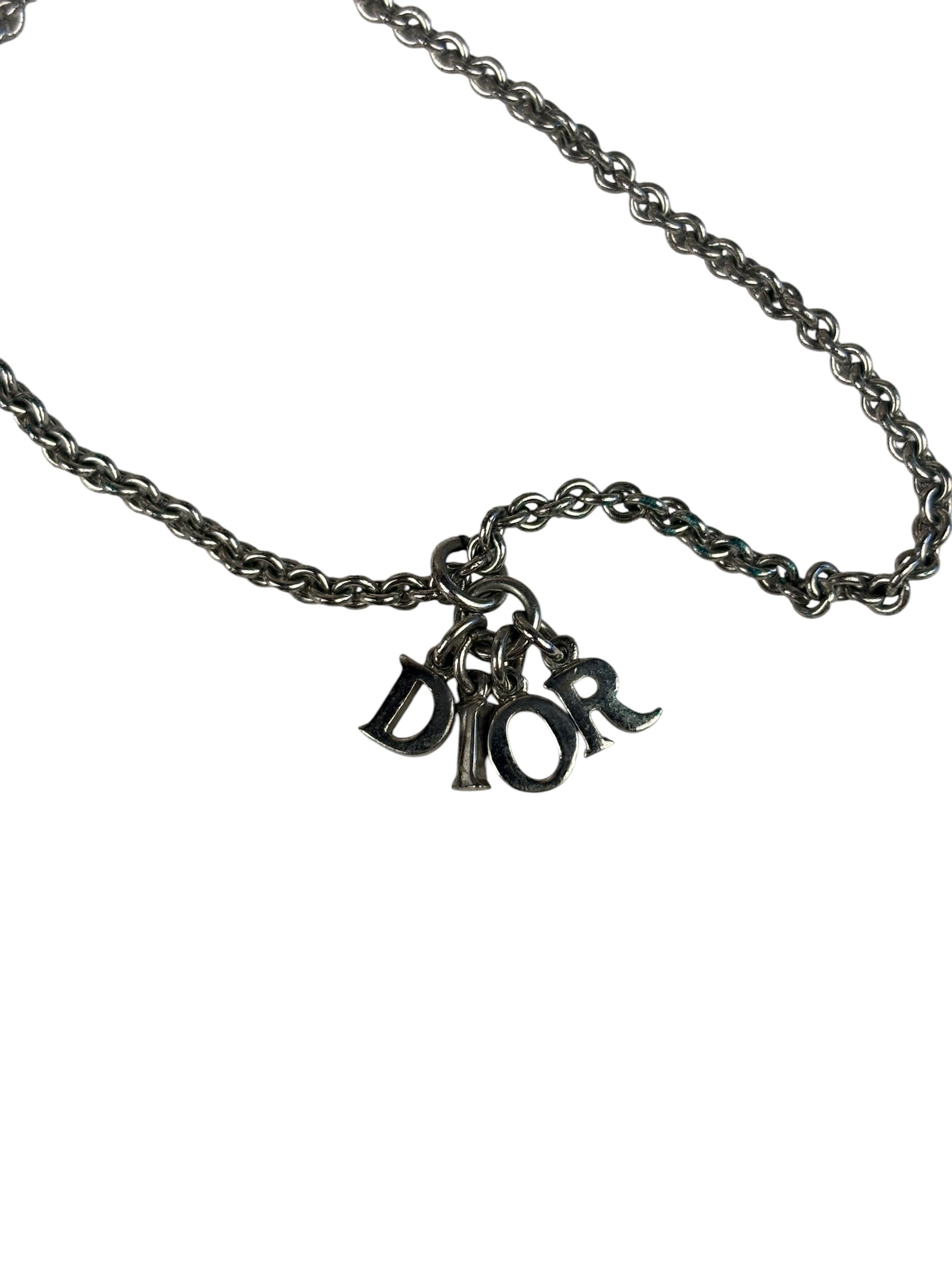 Christian Dior Dior Letter Charm Silver Necklace