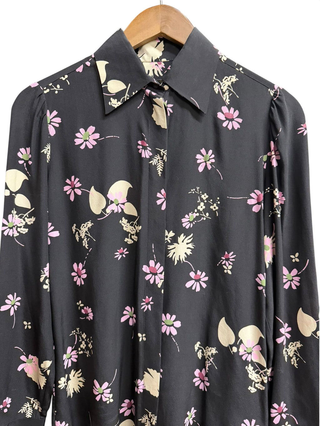 Valentino Black Floral Silk Button Up (Size 4)
