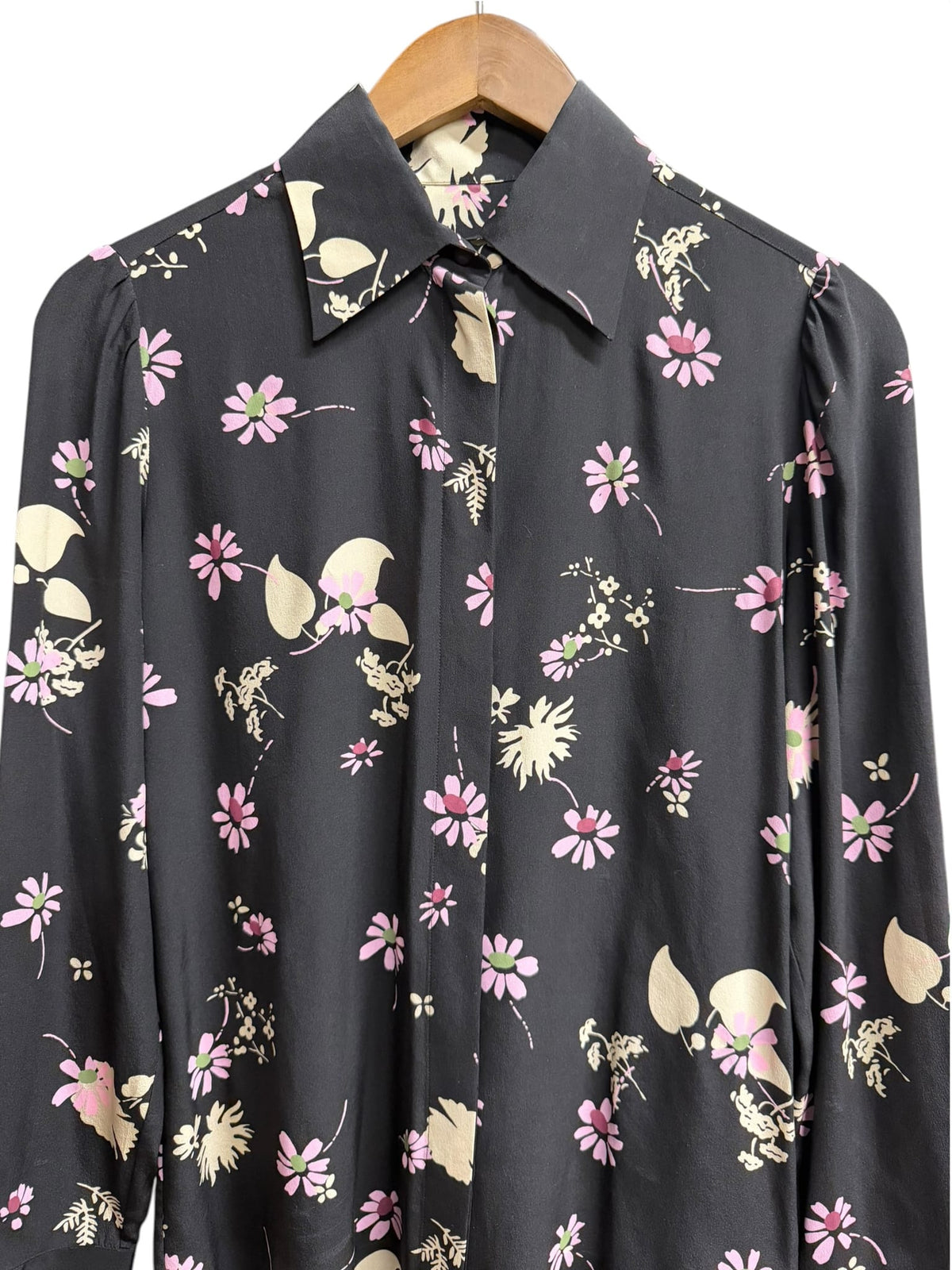 Valentino Black Floral Silk Button Up (Size 4)