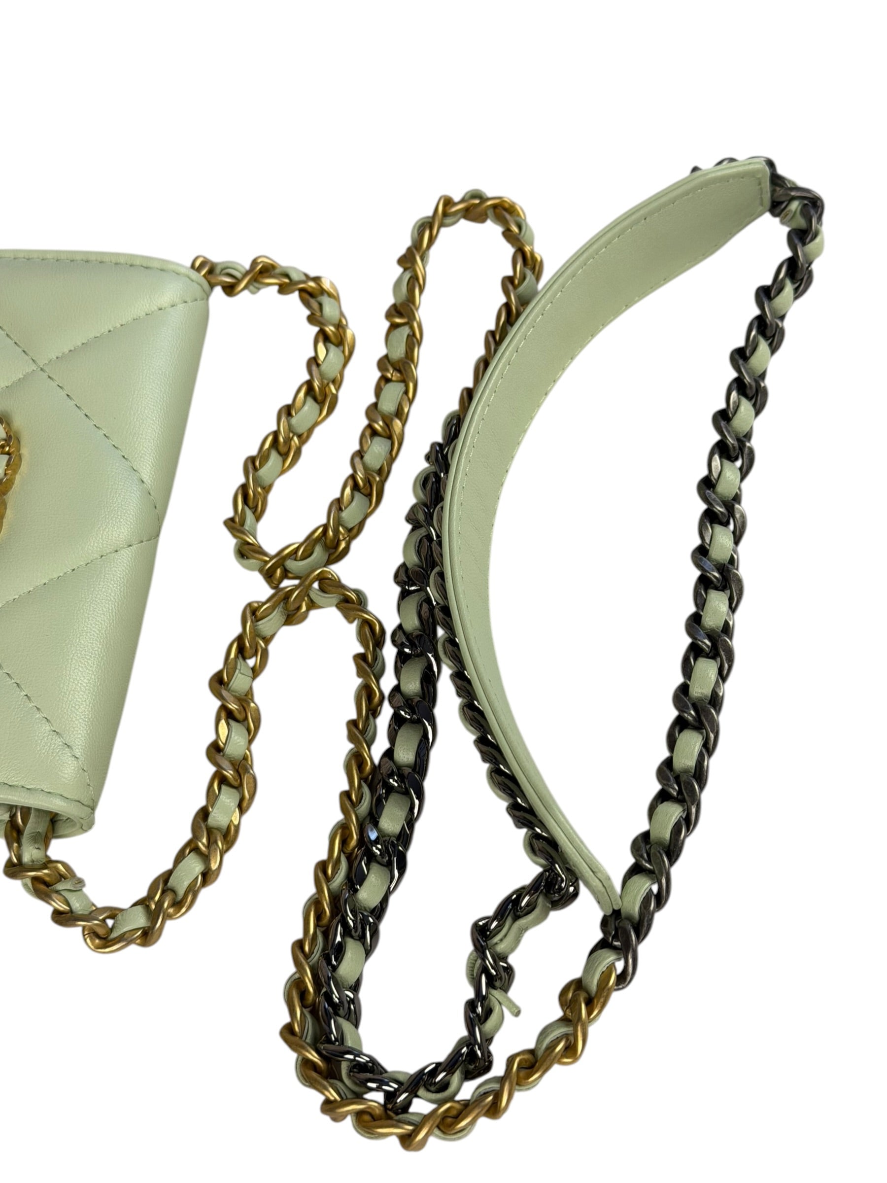 Chanel Green Quilted Leather 19 Flap Chain Card Holder 2021