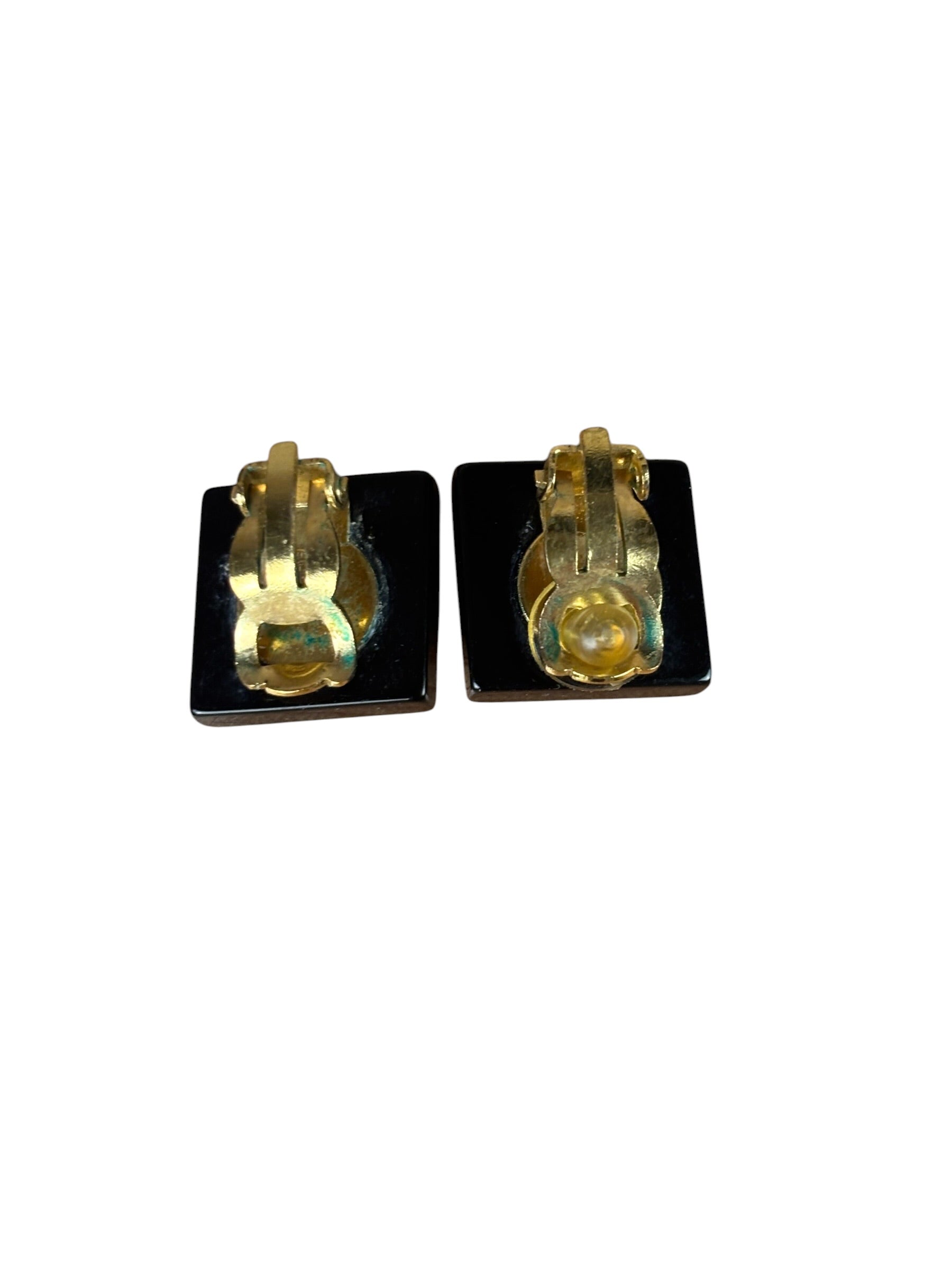 Chanel Black Resin FauxPearl Clip-On Earings