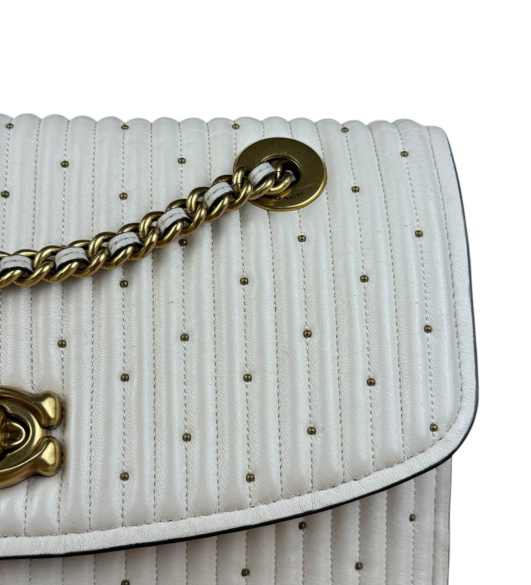 Coach Ivory Leather Studded Parker Shoulder Bag