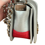 Chanel CC Silver Lambskin Quilted Boy Bag Red Stingray 2012