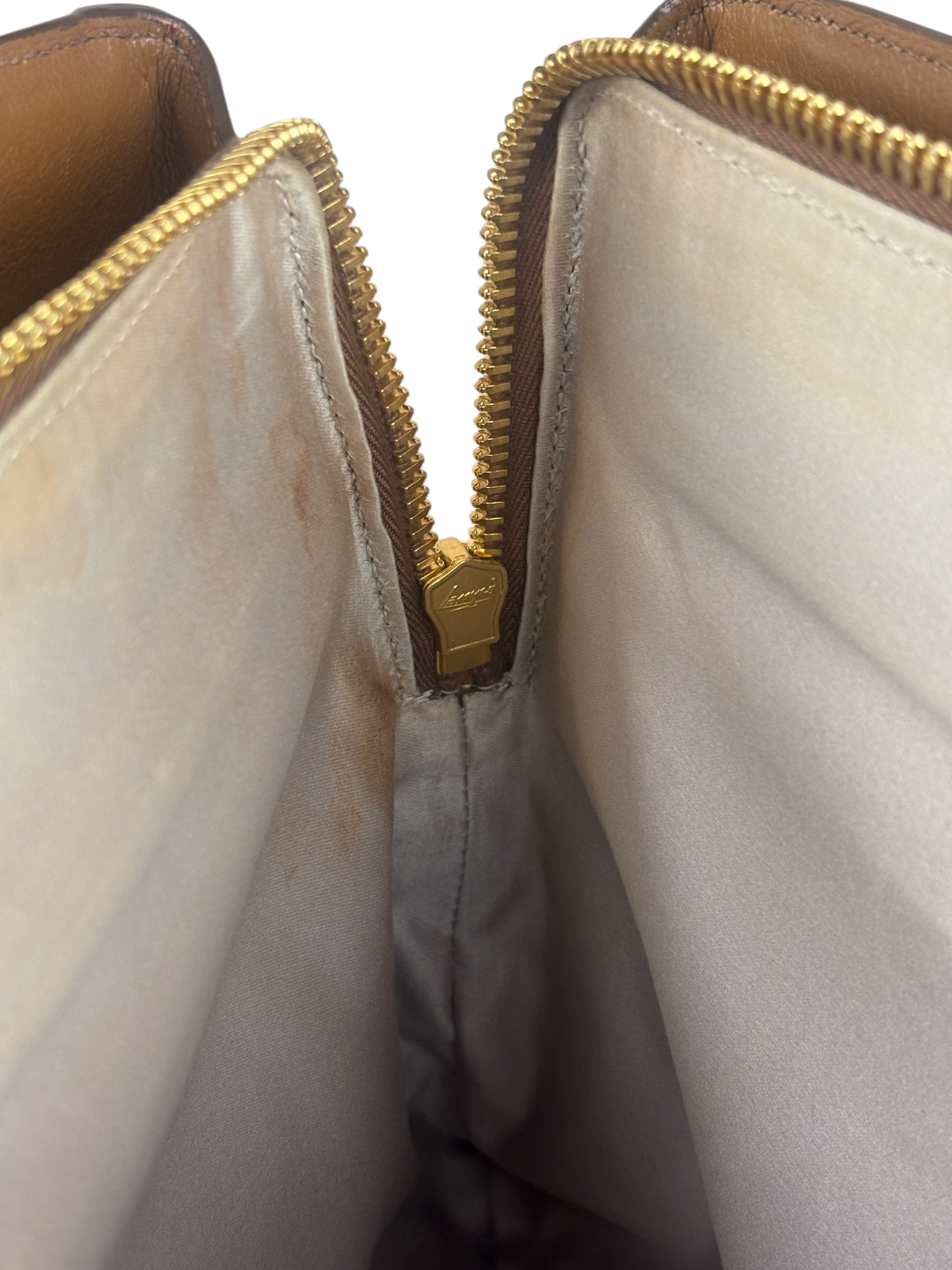 Miu Miu Beige/Brown Bicolor Leather Madras Handbag