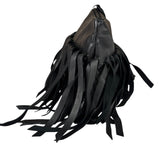 Bottega Veneta Black Leather Intercciato Woven Fringe Wristlet