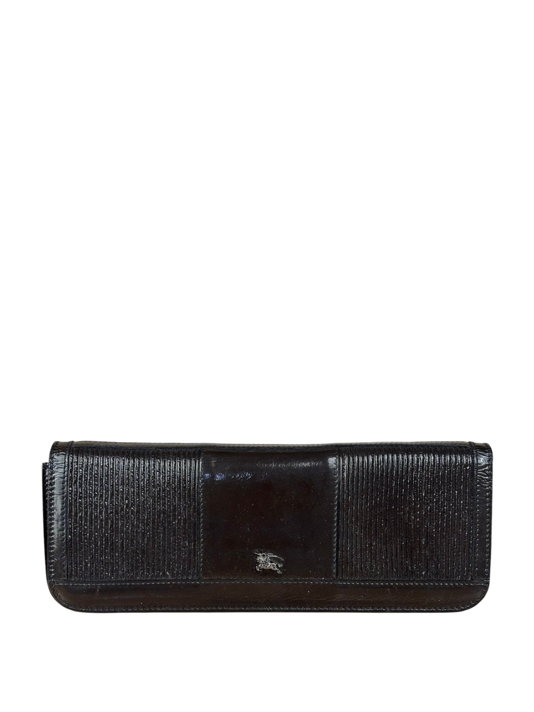 Burberry Vintage Brown Leather Ribbed patent Continental Clutch Wallet