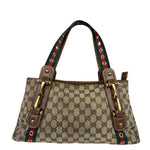 Gucci Vintage Brown Leather Trim Grommet Web Shoulder Bag